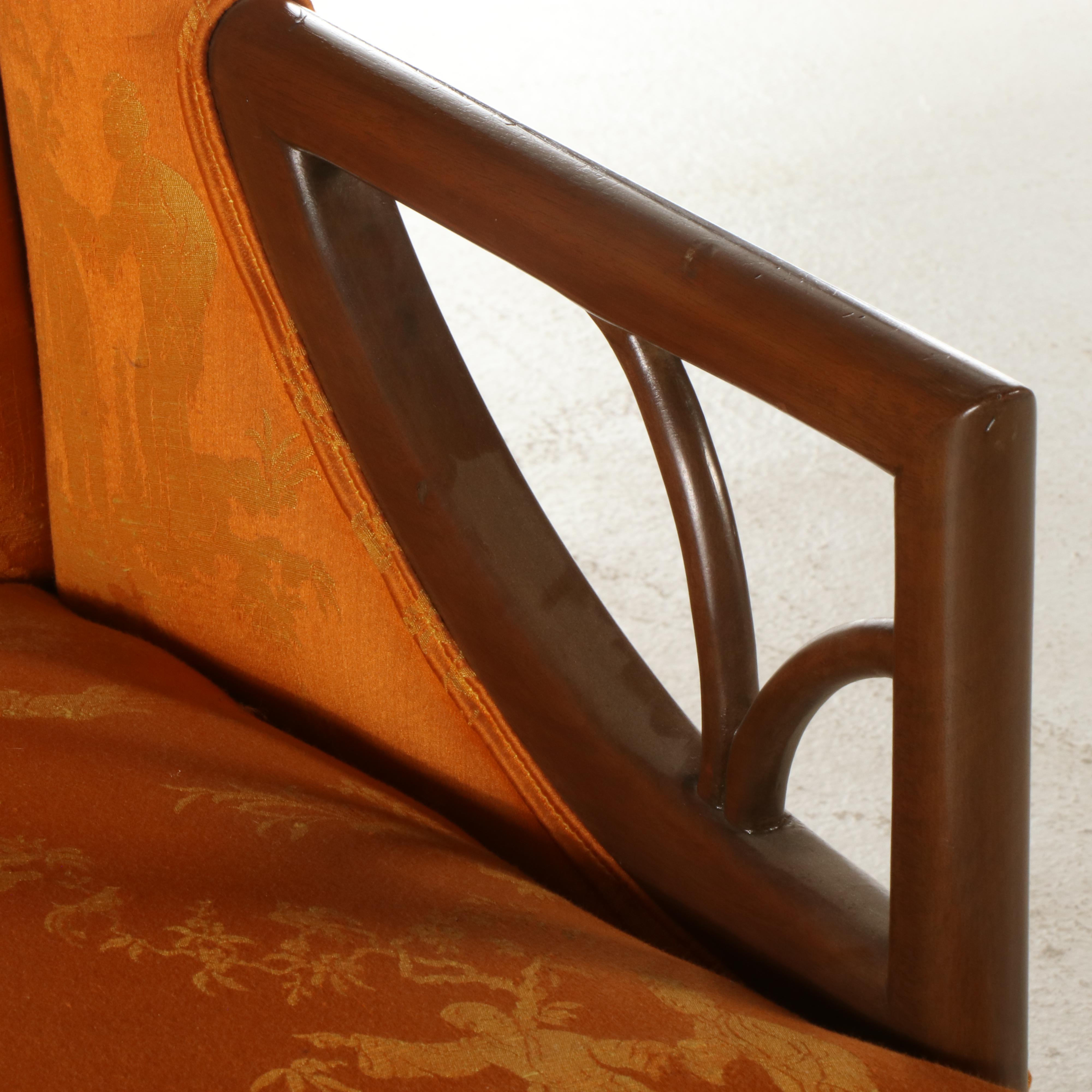 Mahogany and Custom-Upholstered Chinoiserie Wingback Armchair