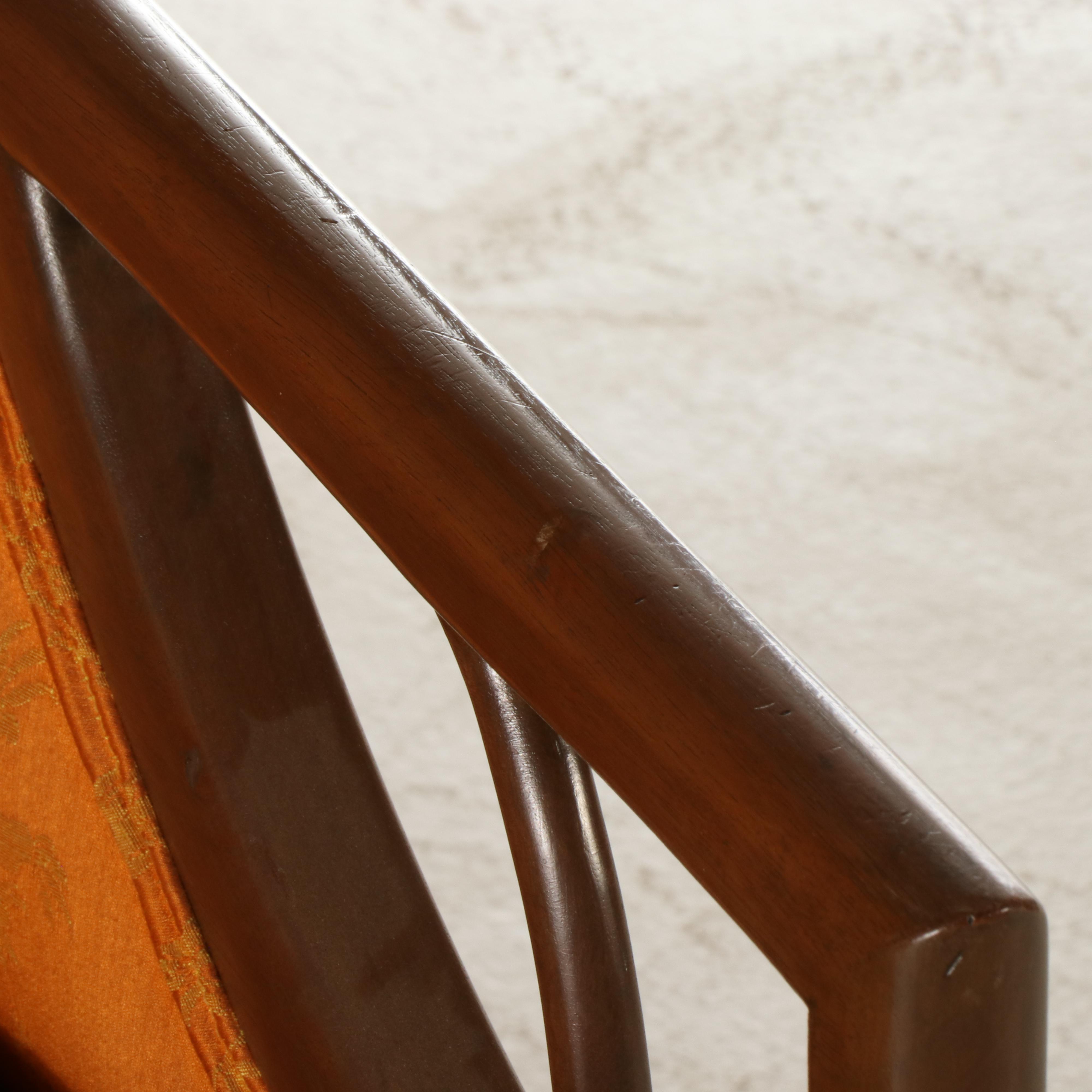 Mahogany and Custom-Upholstered Chinoiserie Wingback Armchair