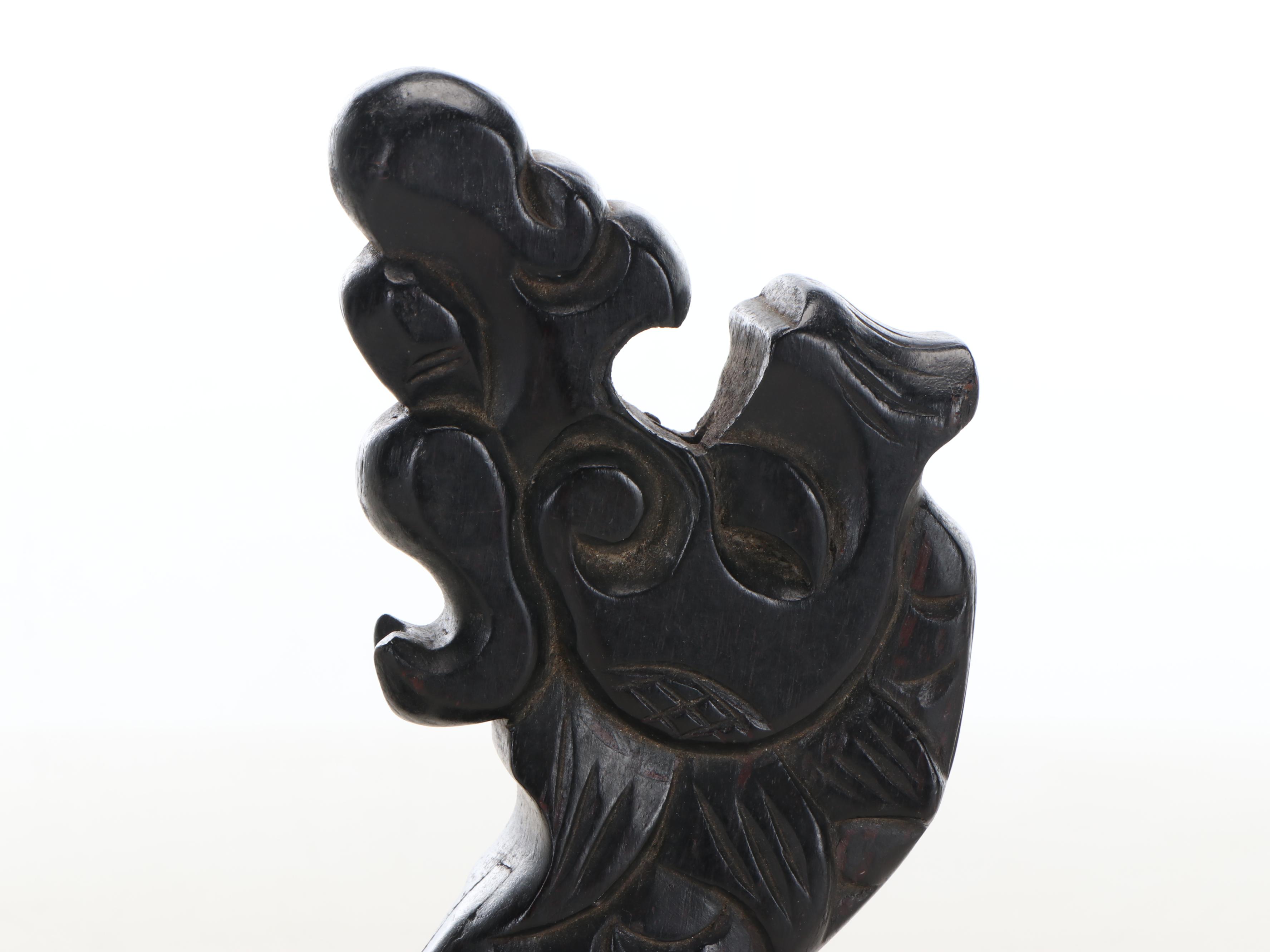 Chinese Rosewood Dragon Lamp with Pair of Carved Dragon Stands