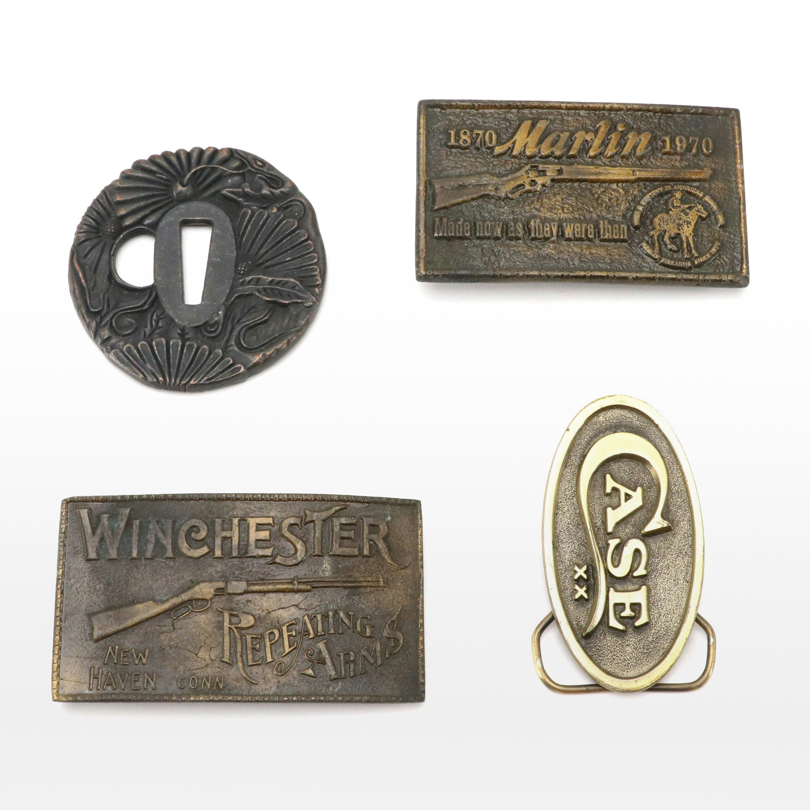 Case XX Logo Buckle, Marlin Firearms Centennial Buckle, and Other Buckles