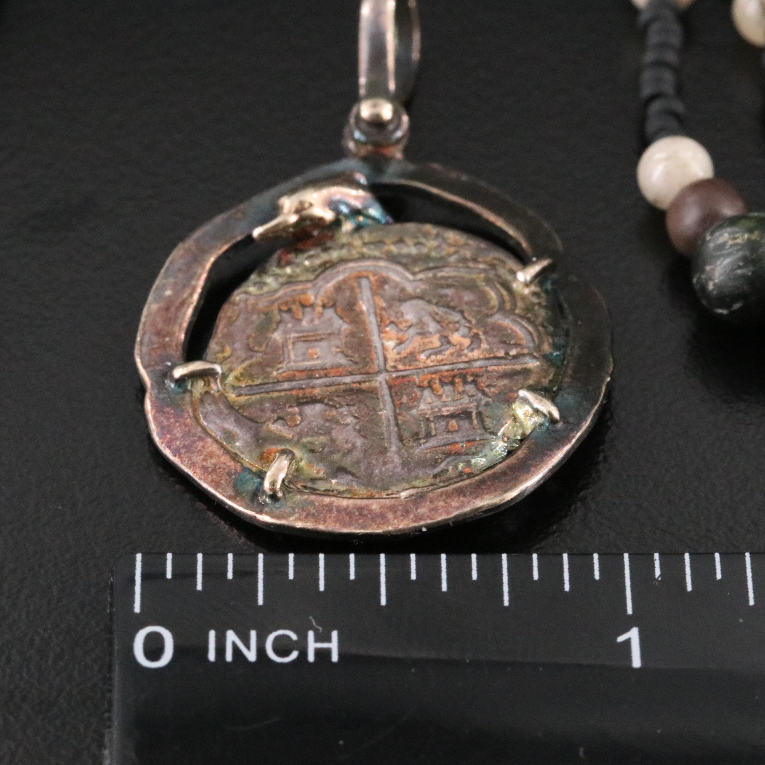 Viking Age Daugava River Bronze Cross Pendant & Atocha "Cob" Real Coin Pendant