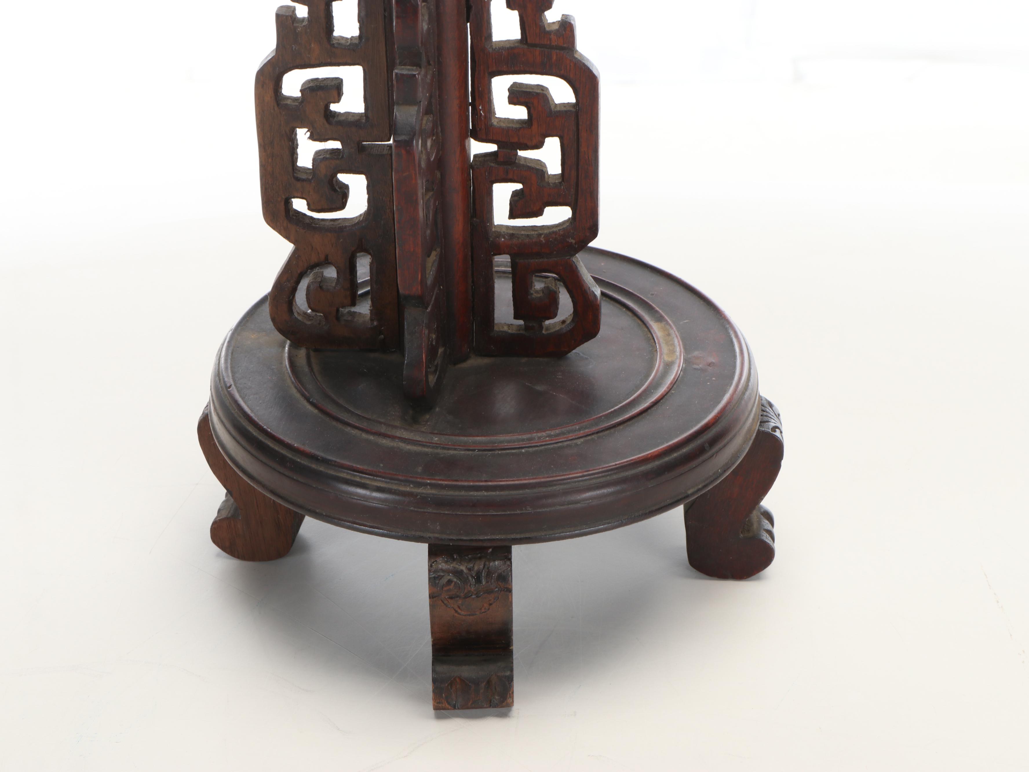 Chinese Rosewood Dragon Lamp with Pair of Carved Dragon Stands