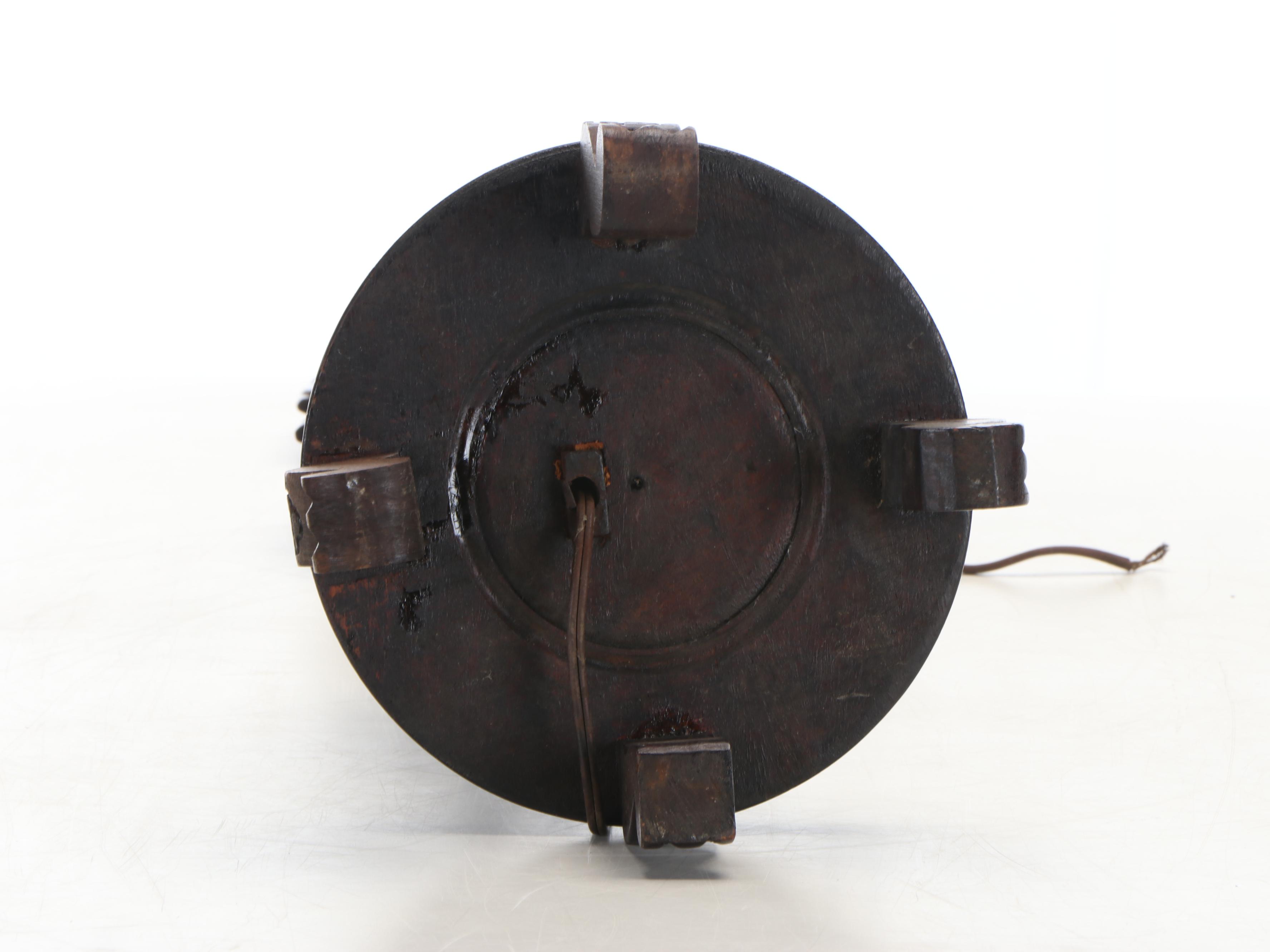 Chinese Rosewood Dragon Lamp with Pair of Carved Dragon Stands