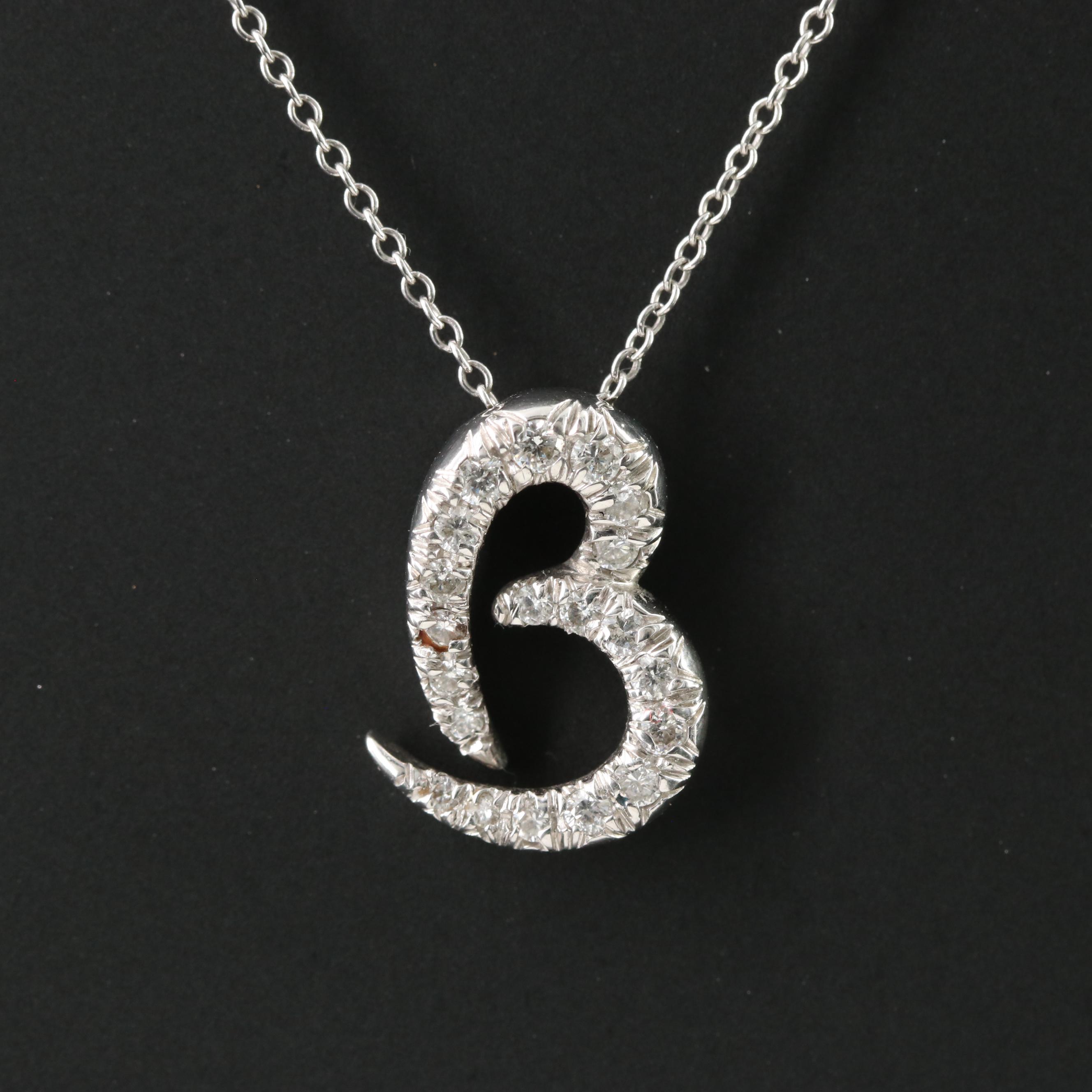 18K 0.47 CTW Diamond "B" Initial Pendant Necklace with Platinum Chain