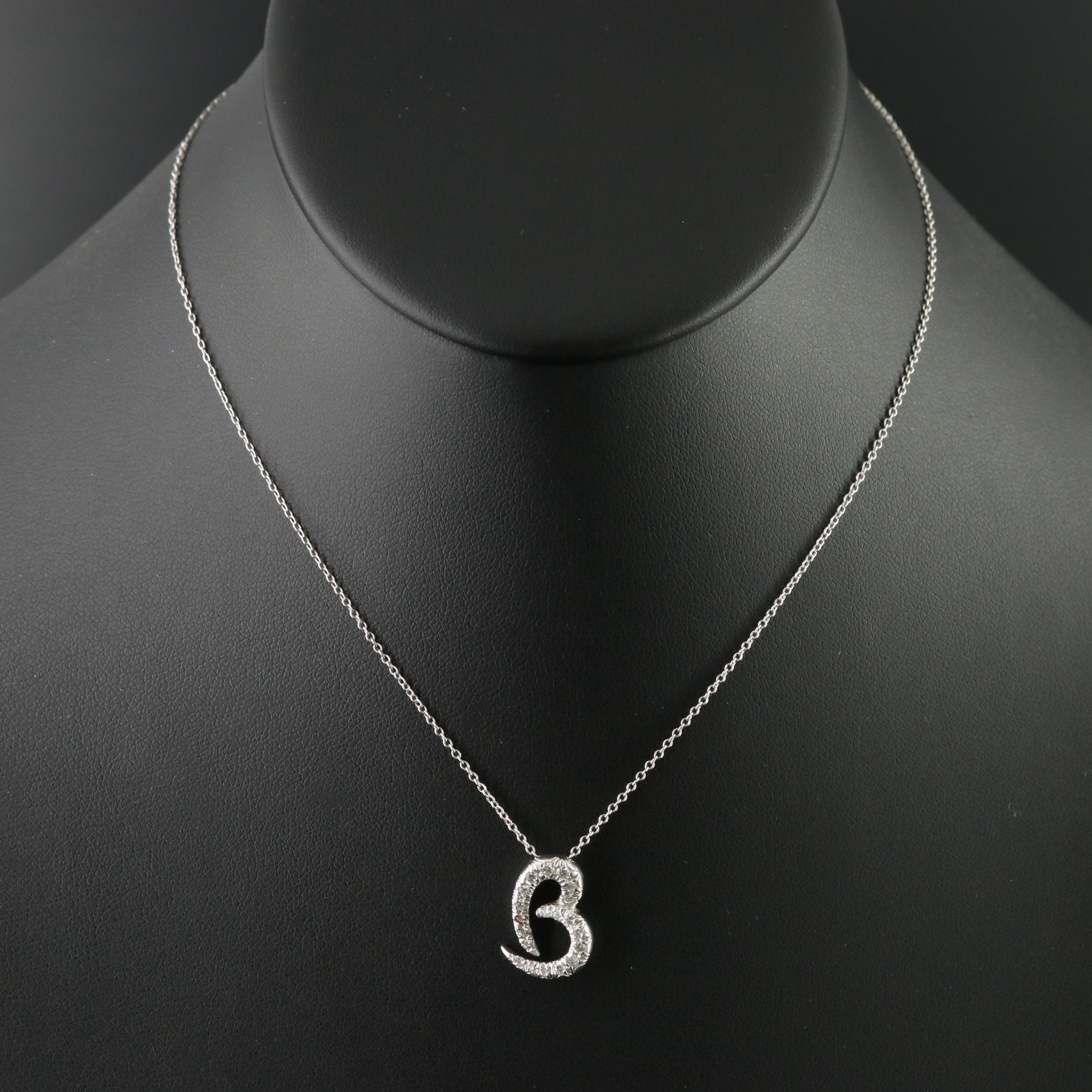 18K 0.47 CTW Diamond "B" Initial Pendant Necklace with Platinum Chain