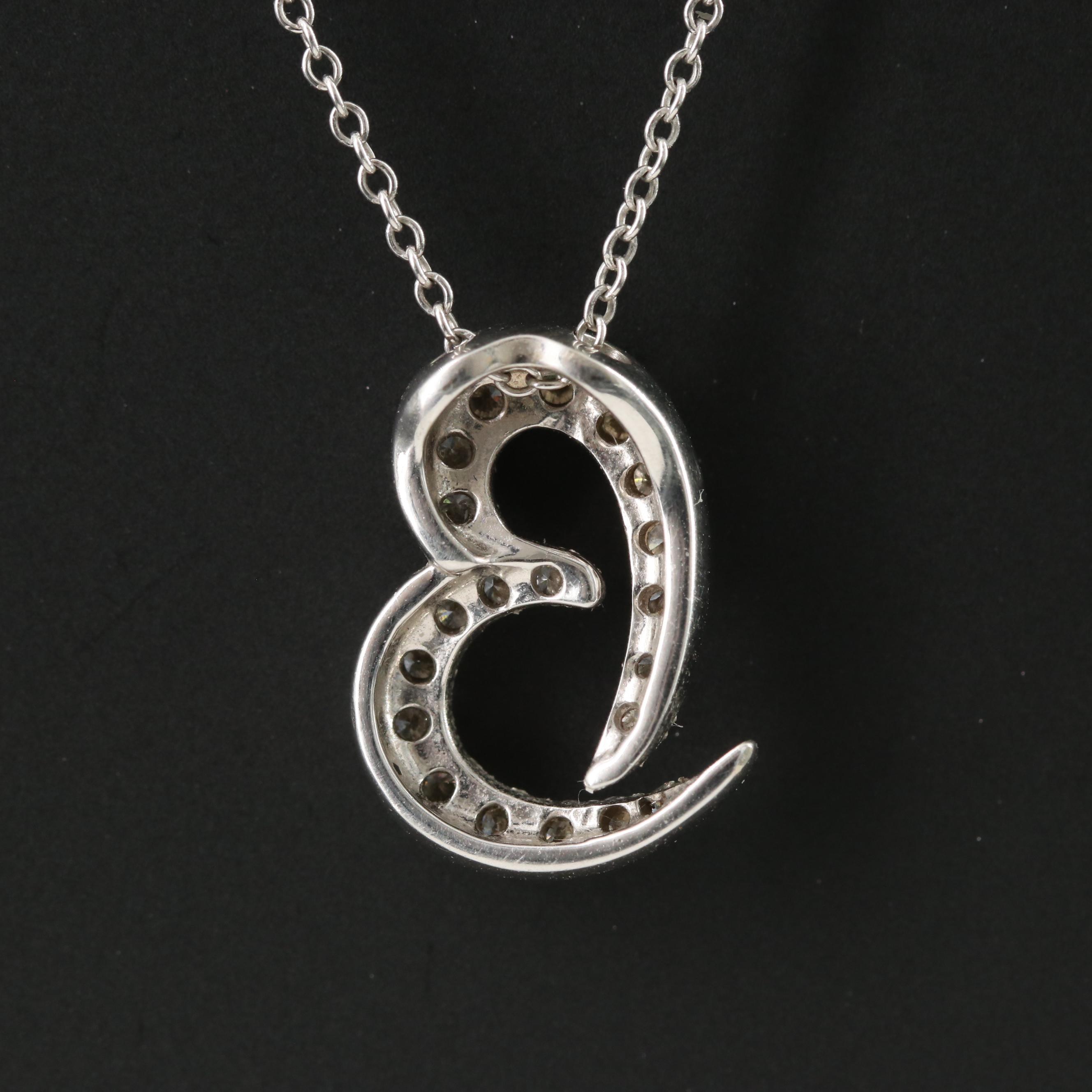 18K 0.47 CTW Diamond "B" Initial Pendant Necklace with Platinum Chain