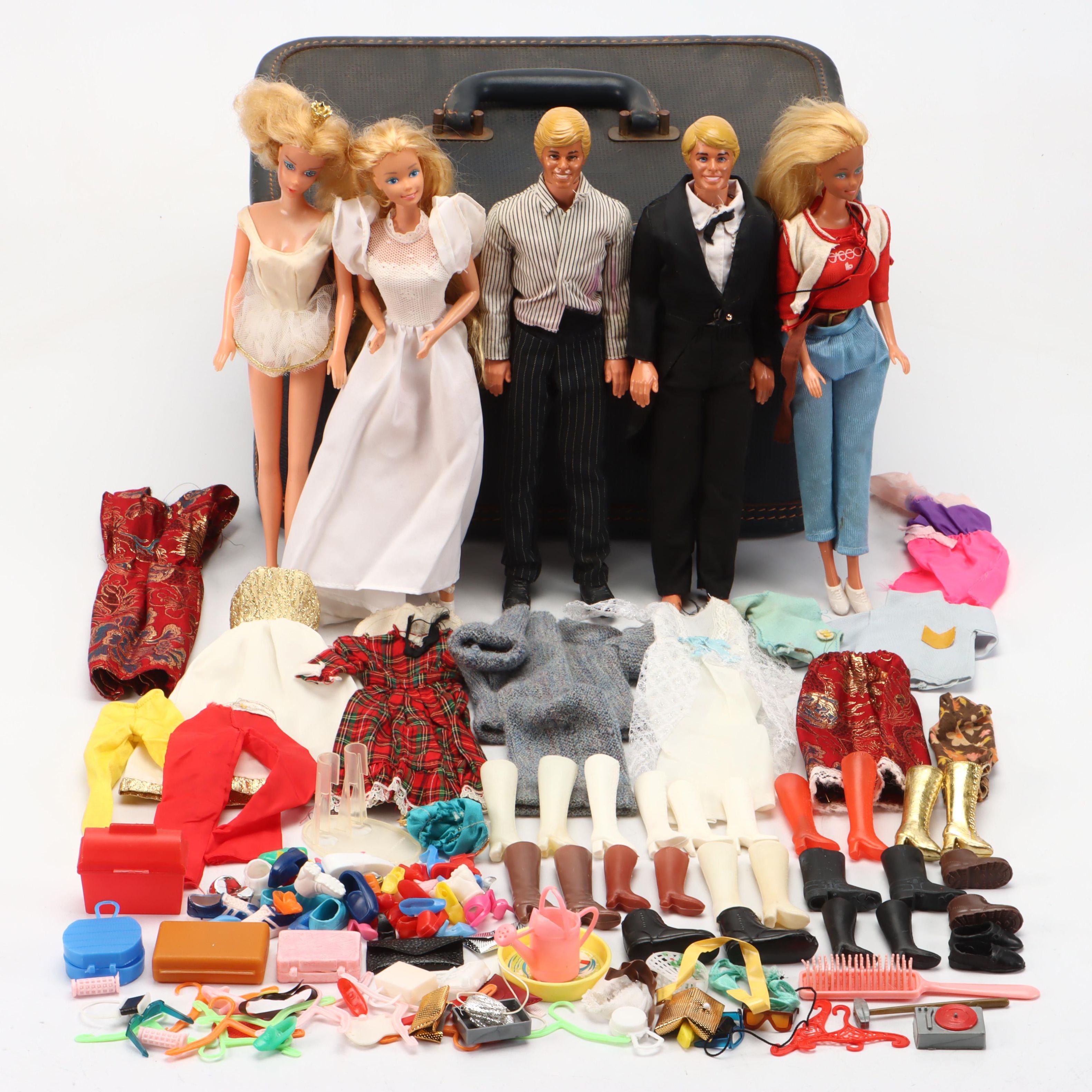 Mattel Barbie and Ken Dolls with Accessories and Amelia Earhart Luggage