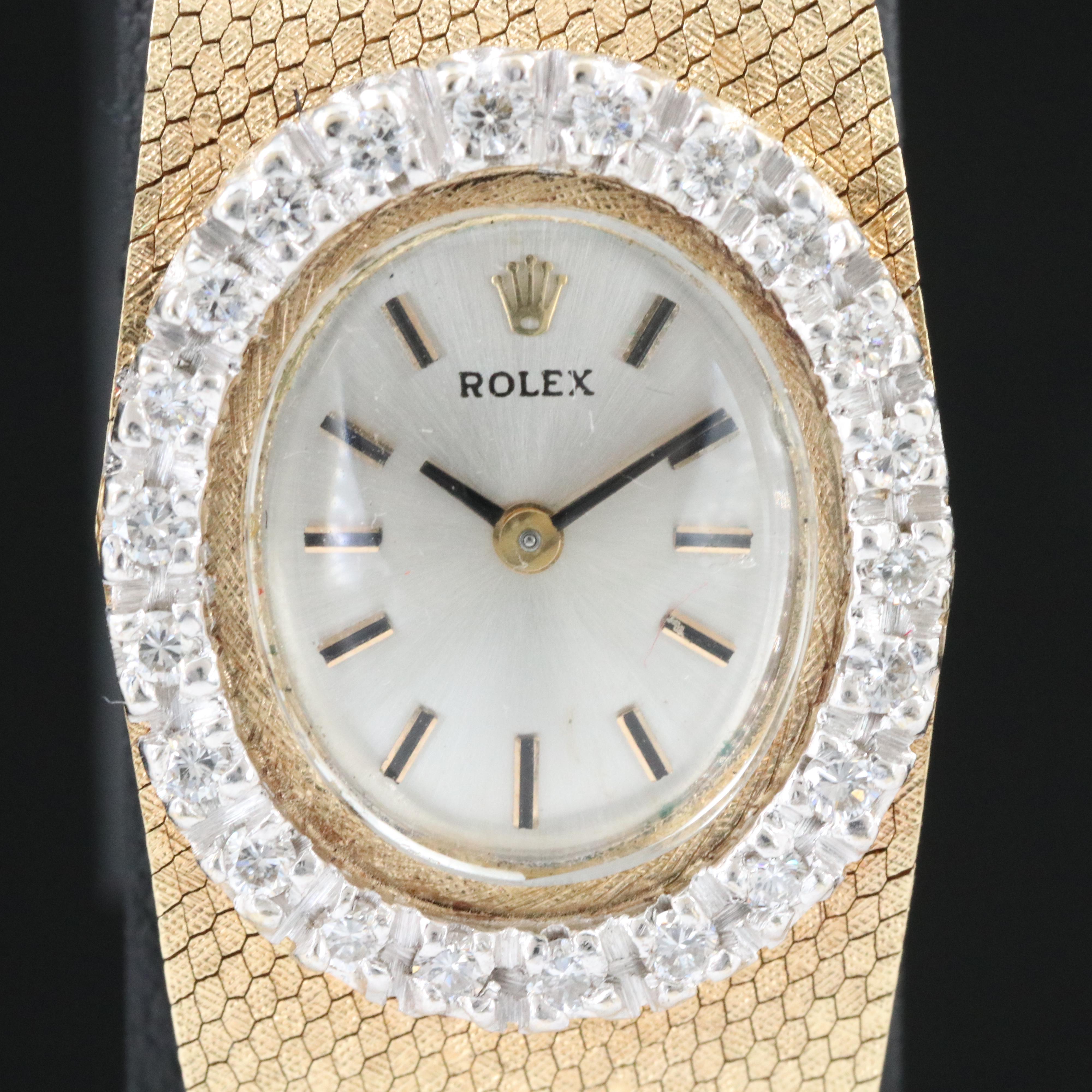 14K Vintage Rolex Custom Diamond Stem Wind Watch