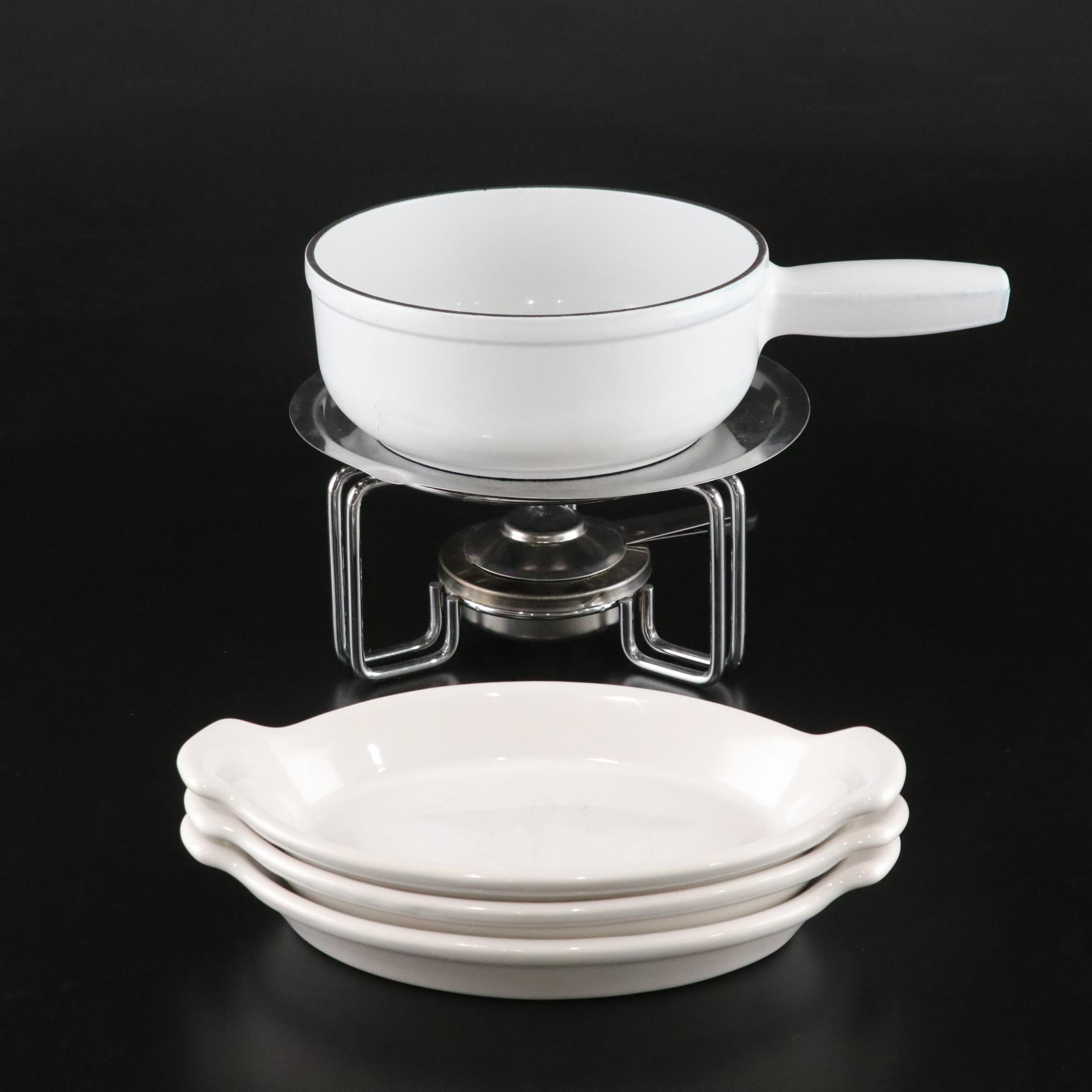 Nomar Fondue Pot with Burner Stand & Au Gratin Plates