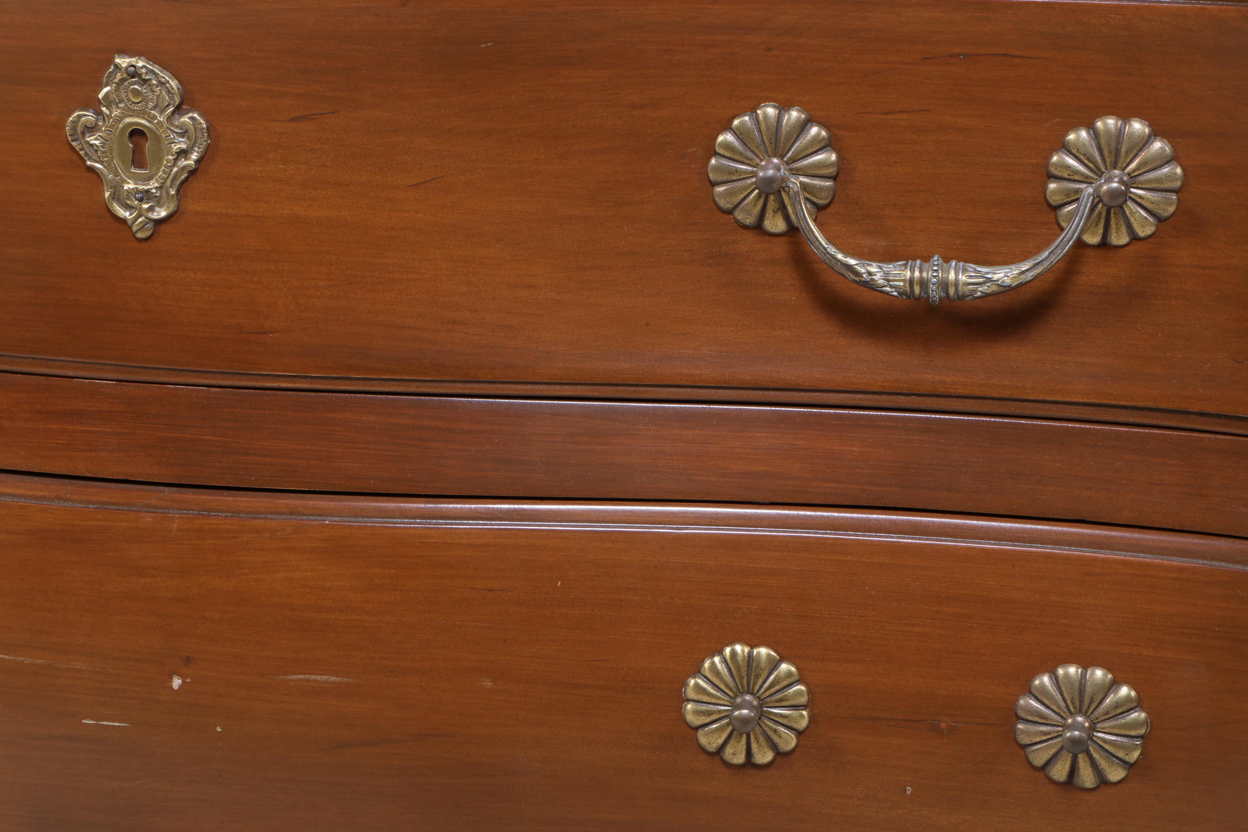 Louis XV Style Walnut-Stained Three-Drawer Bombé Commode, 20th Century