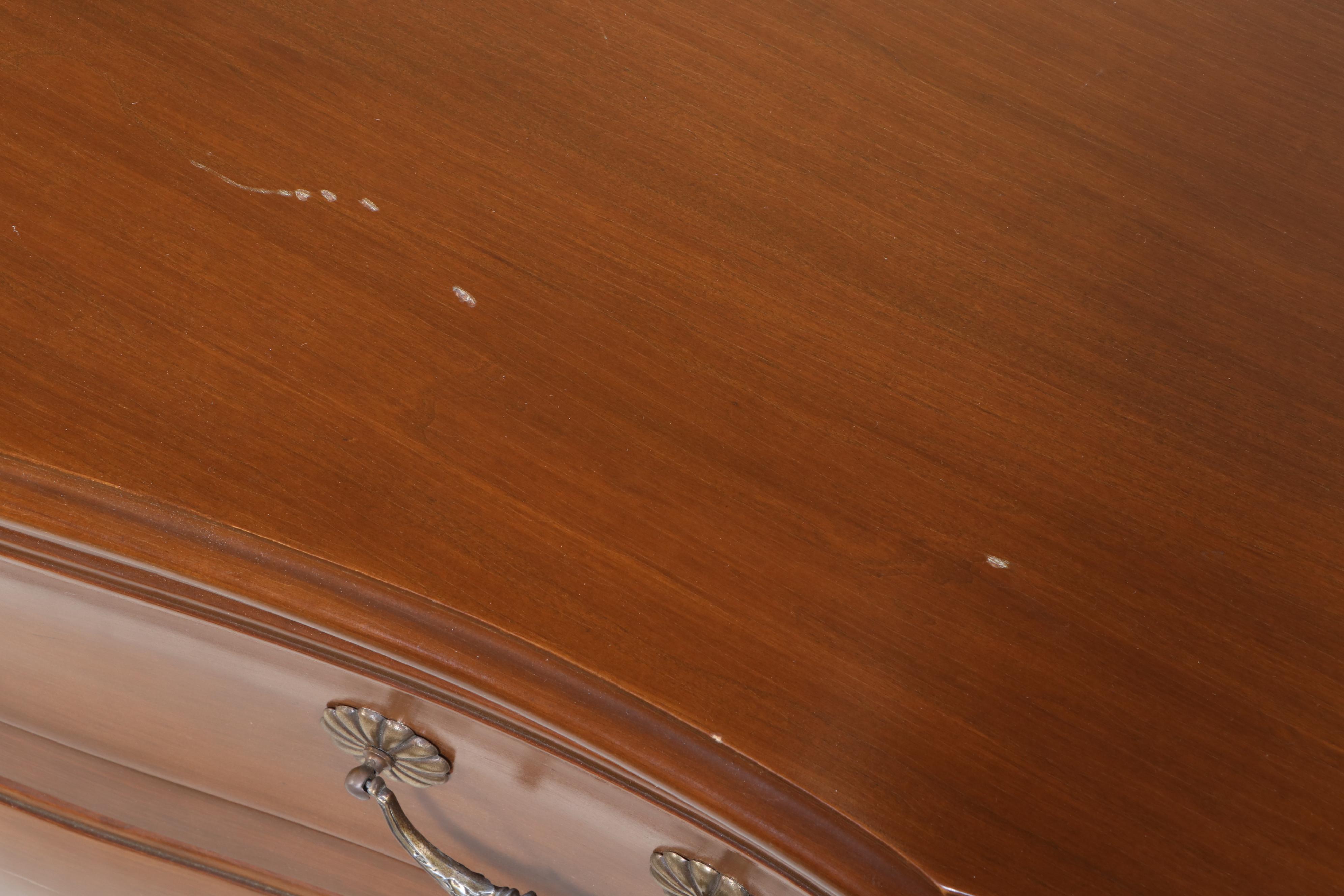 Louis XV Style Walnut-Stained Three-Drawer Bombé Commode, 20th Century