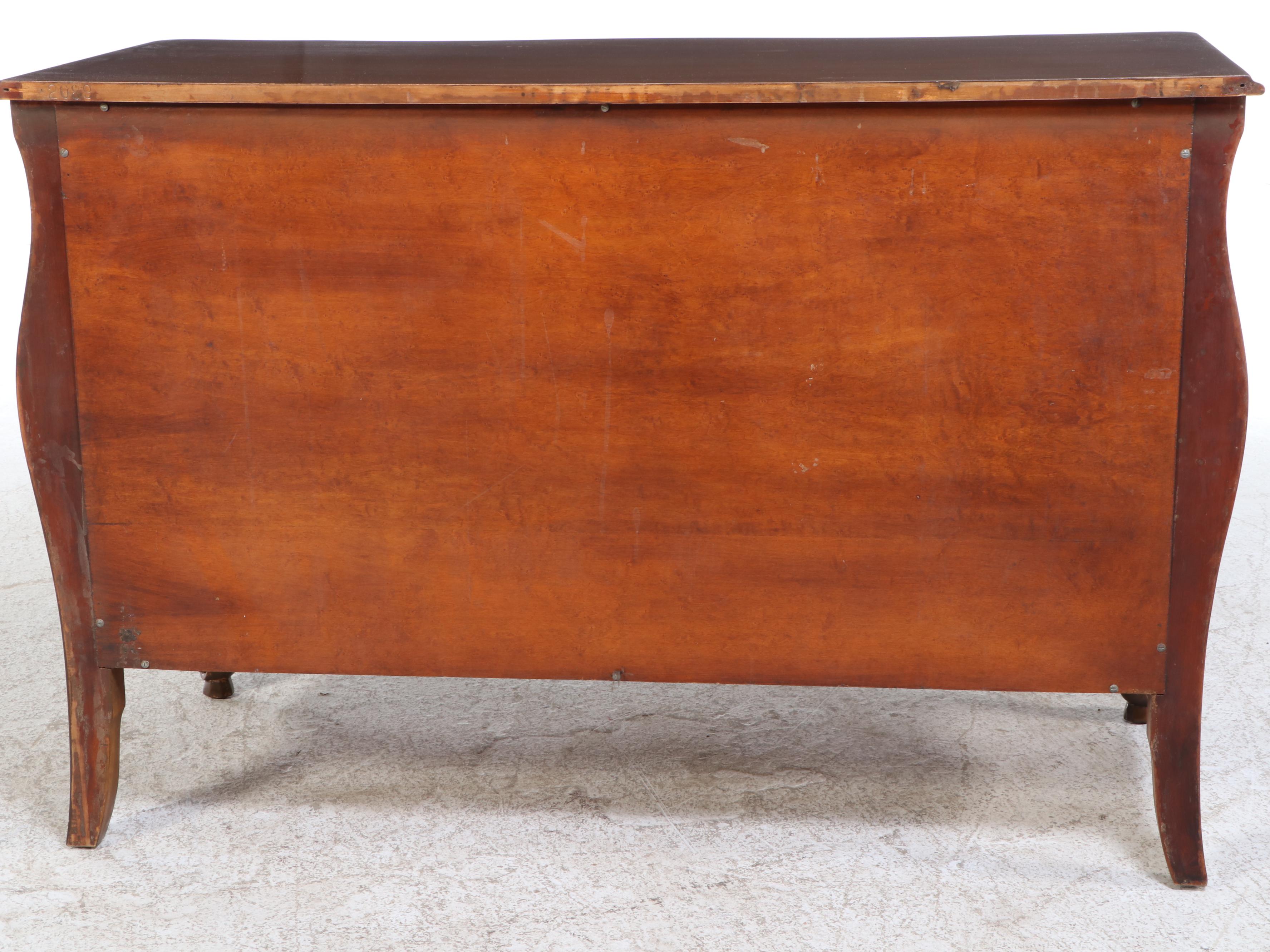 Louis XV Style Walnut-Stained Three-Drawer Bombé Commode, 20th Century