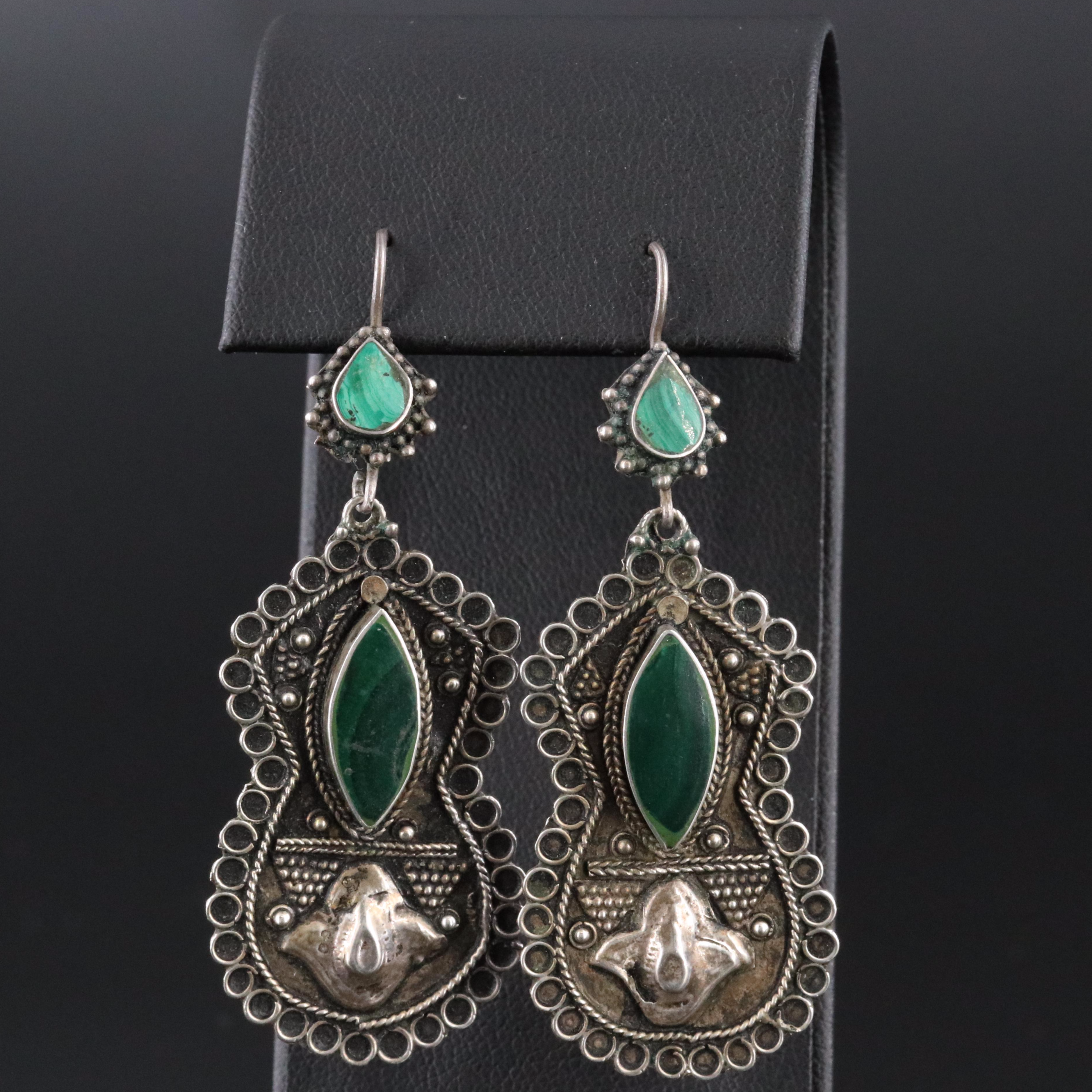 Sterling Malachite Granulated Earrings