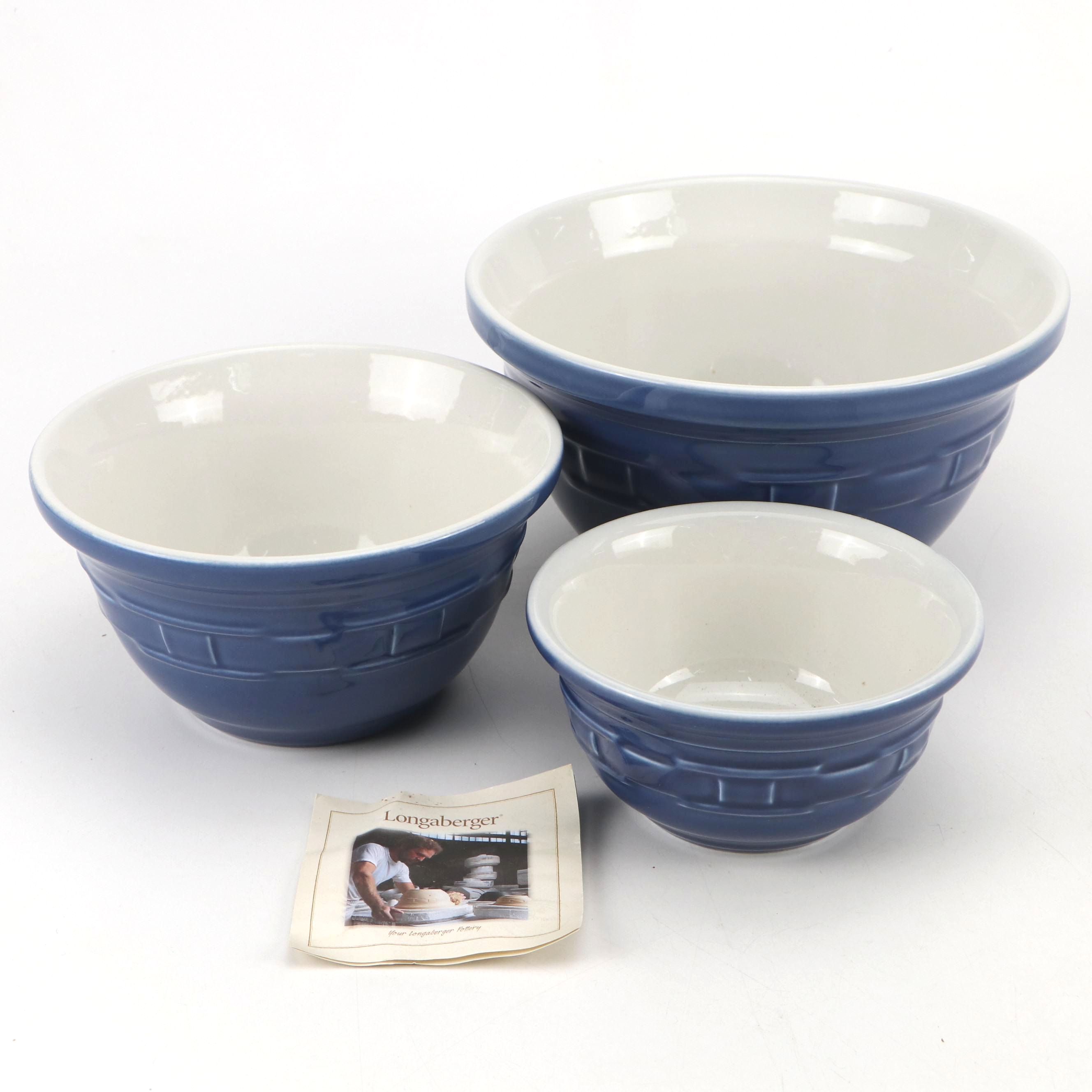 Longaberger Pottery Cornflower Blue Mixing Bowl Set
