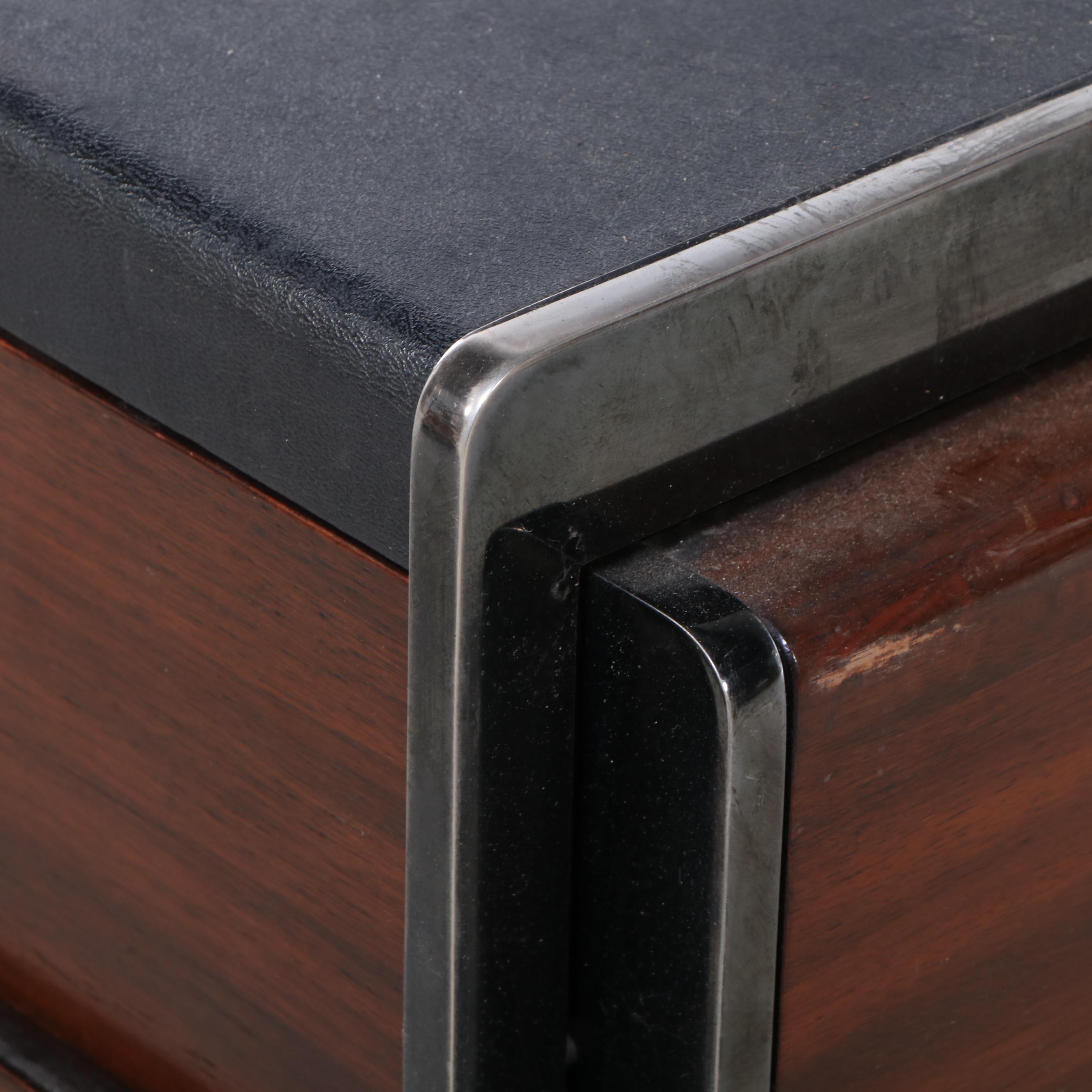 Mid Century Modern Walnut and Metal Office Cabinet, Mid-20th Century