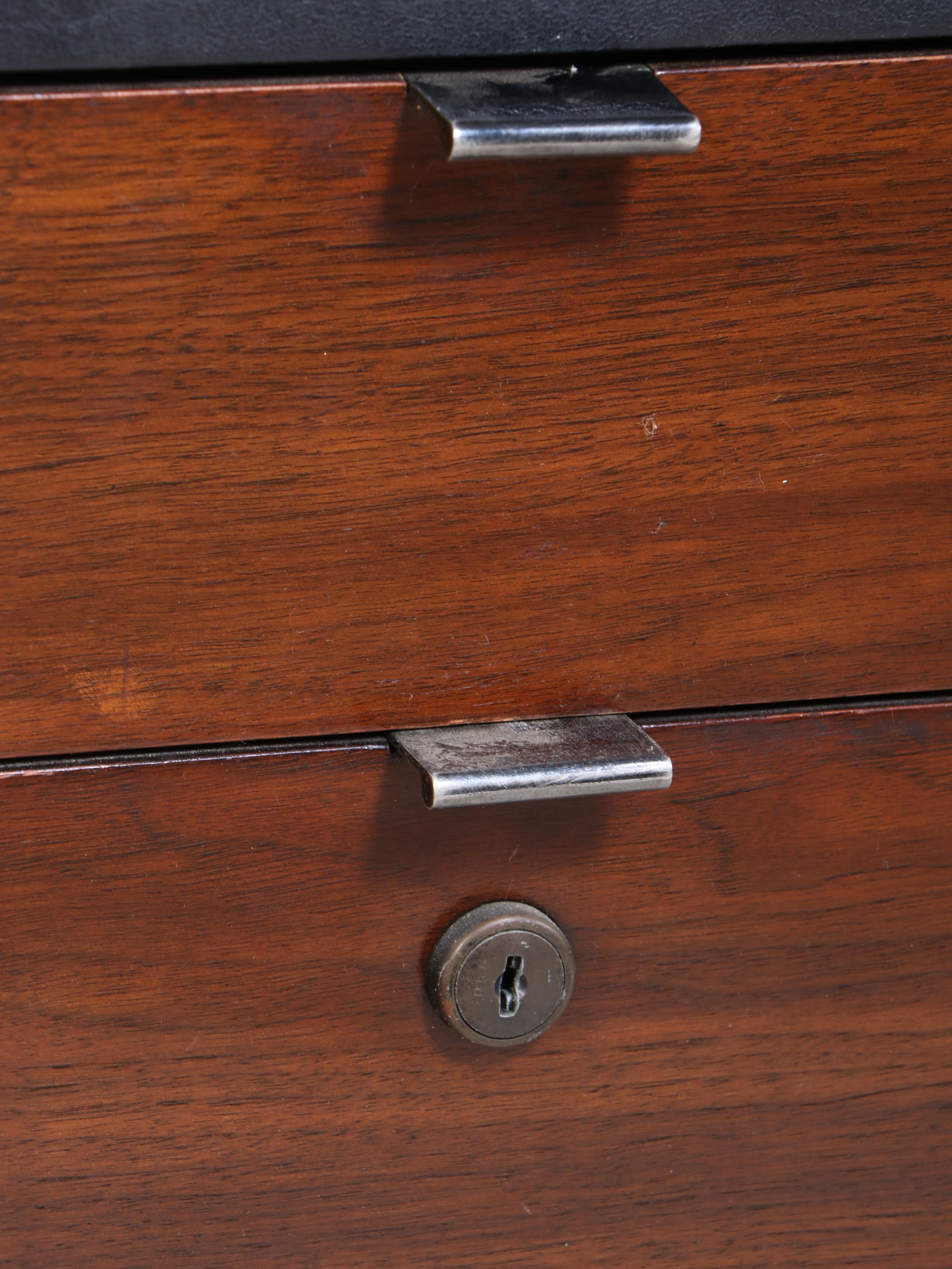 Mid Century Modern Walnut and Metal Office Cabinet, Mid-20th Century