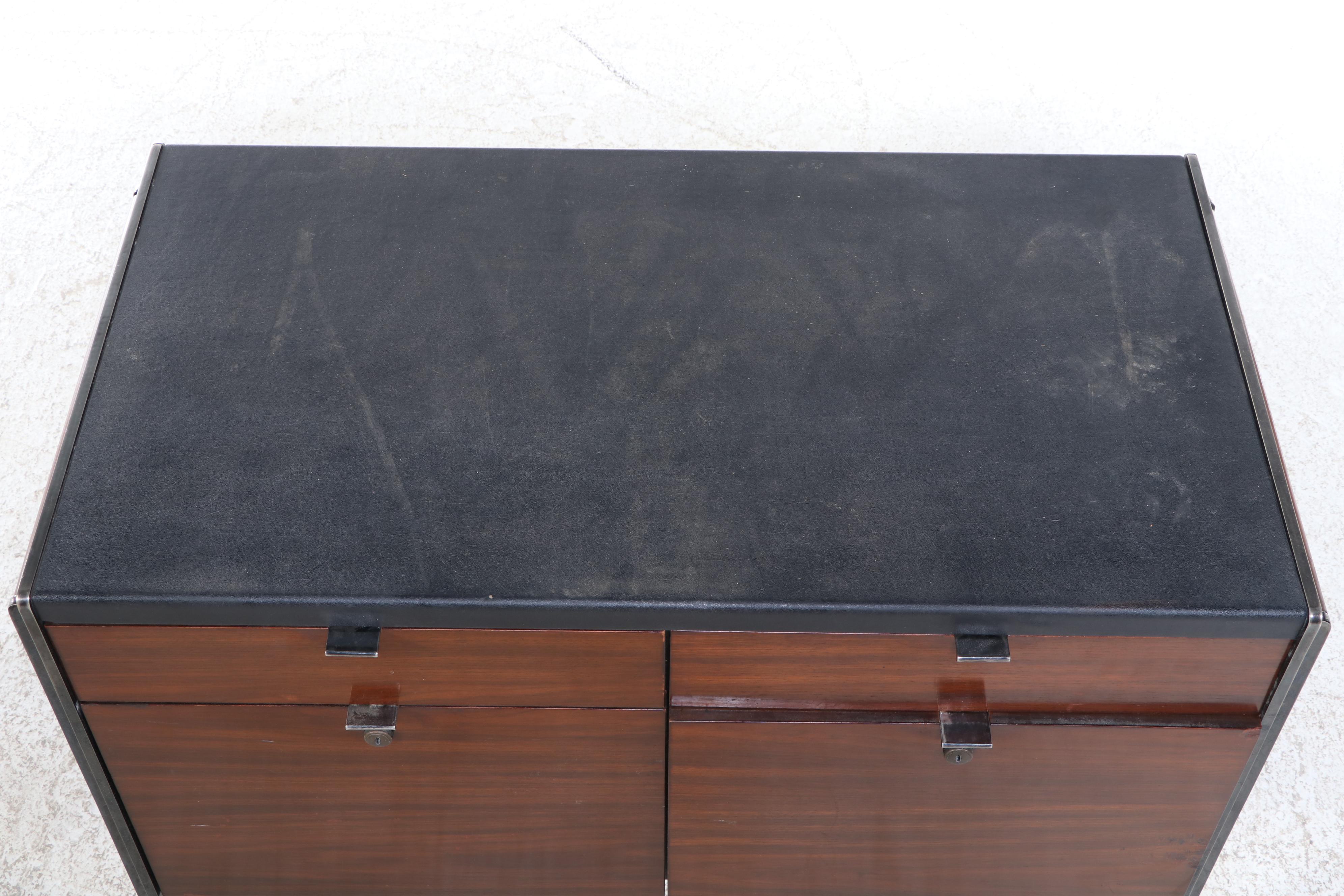 Mid Century Modern Walnut and Metal Office Cabinet, Mid-20th Century