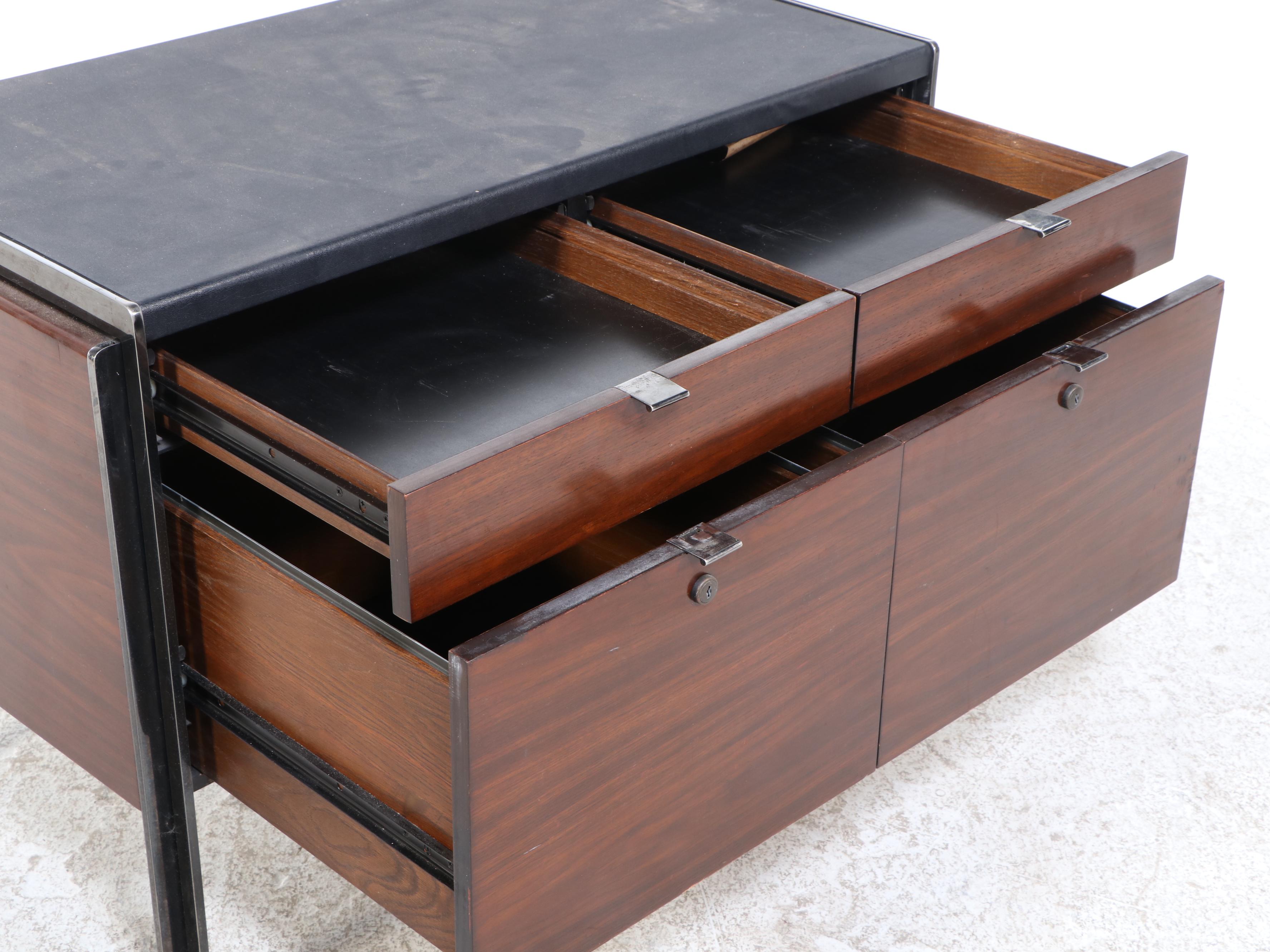 Mid Century Modern Walnut and Metal Office Cabinet, Mid-20th Century