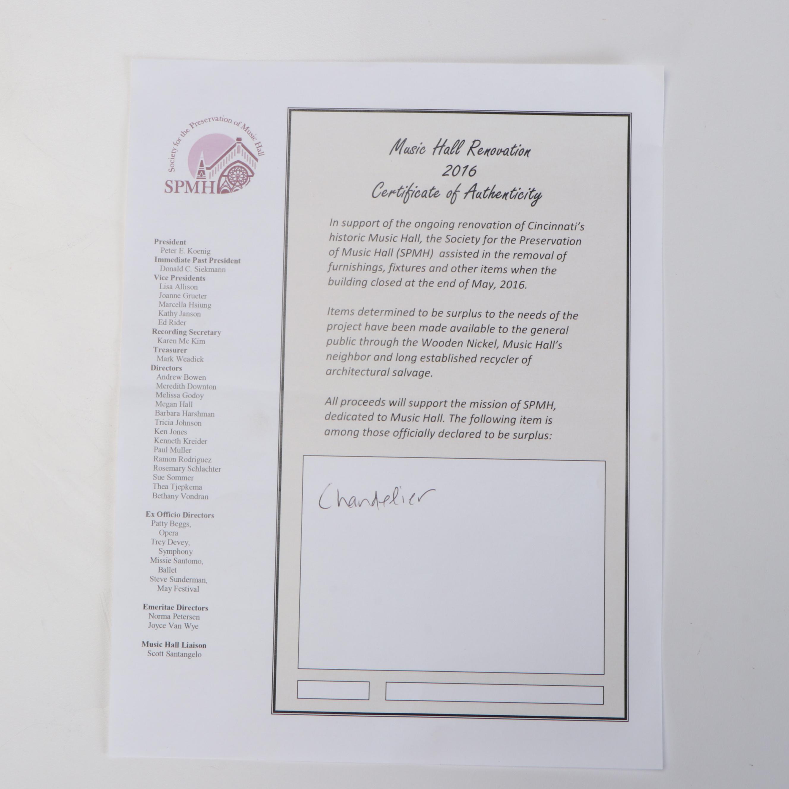 Cincinnati Music Hall Architectural Salvage Crystal Dome Ceiling Light