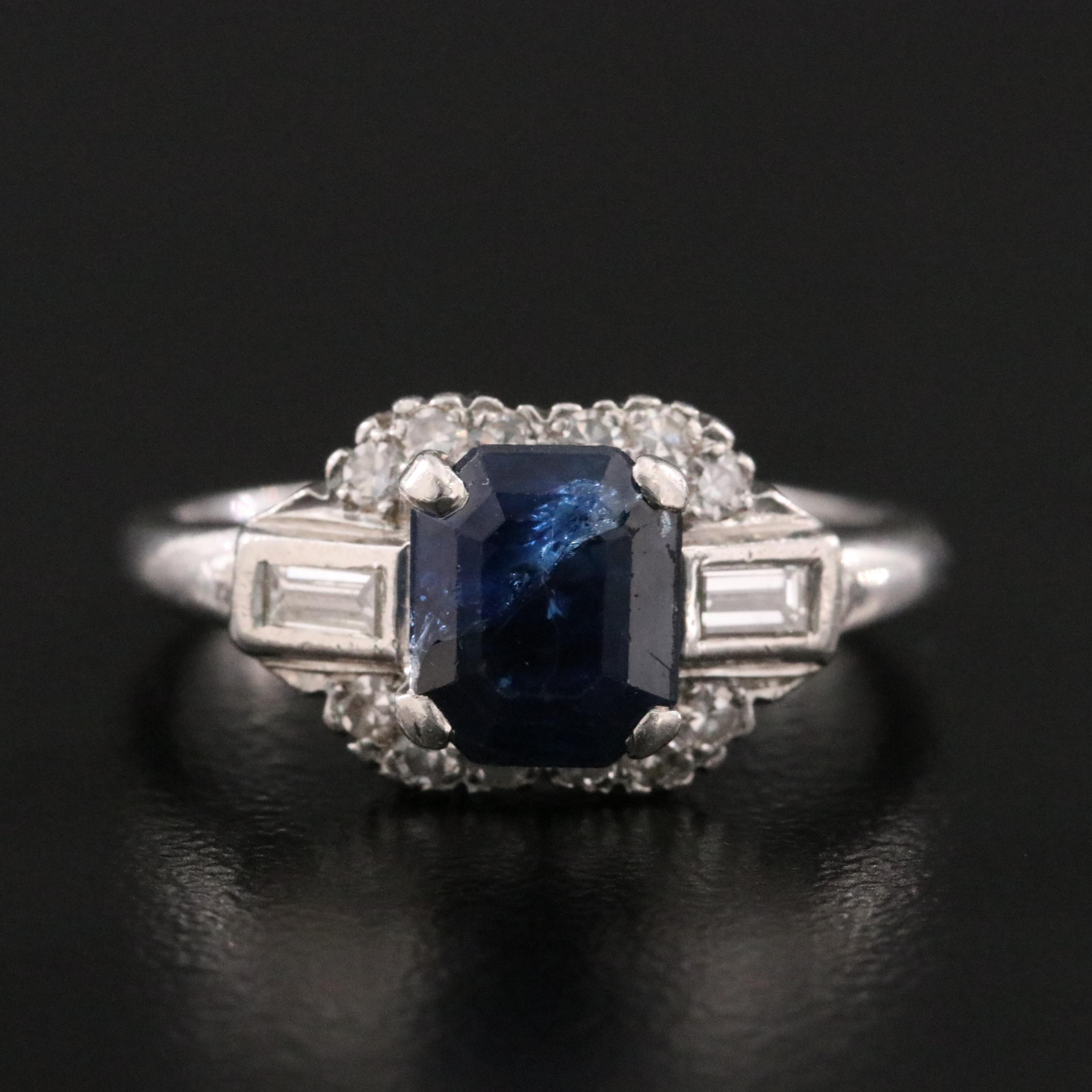 Vintage Platinum Sapphire and Diamond Ring