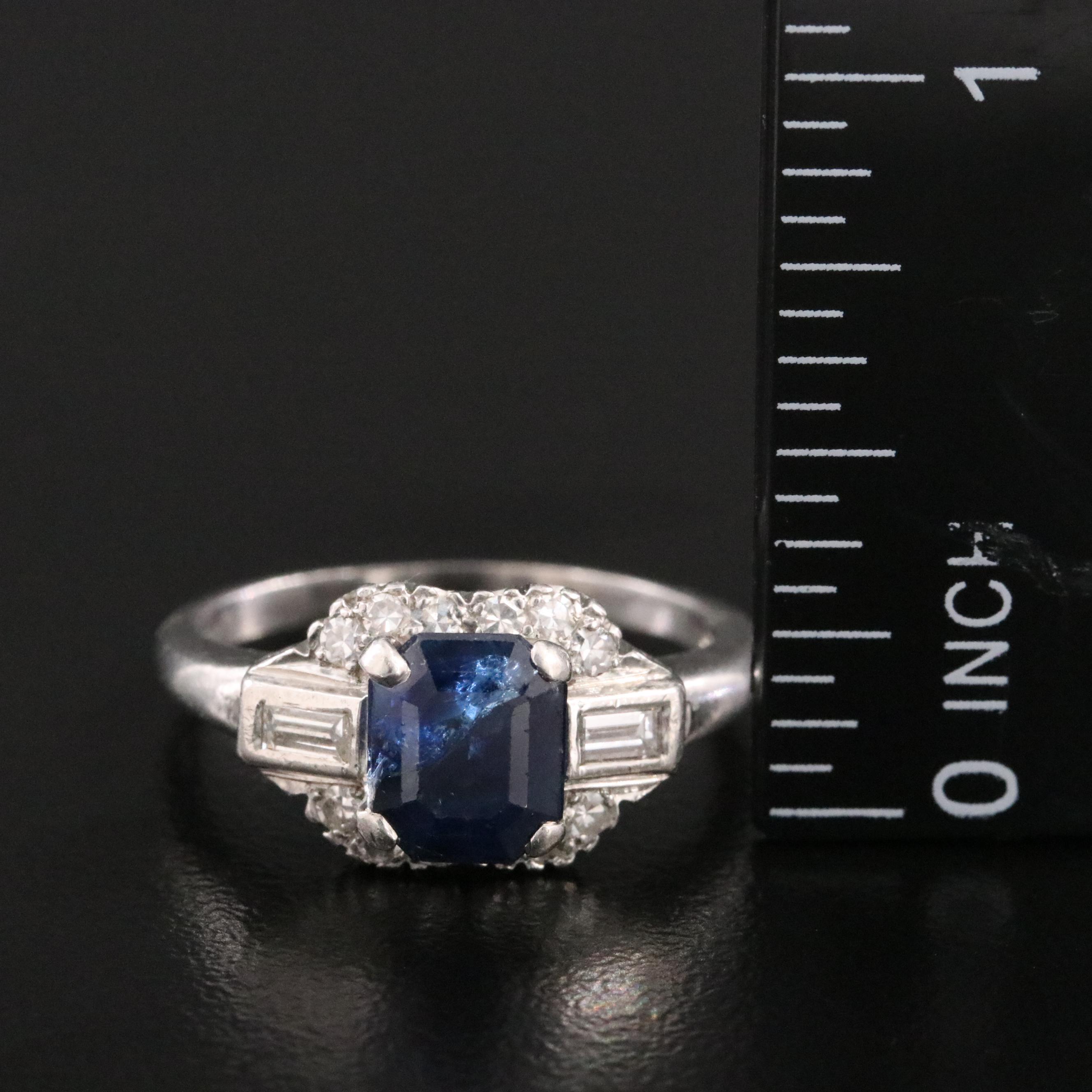Vintage Platinum Sapphire and Diamond Ring