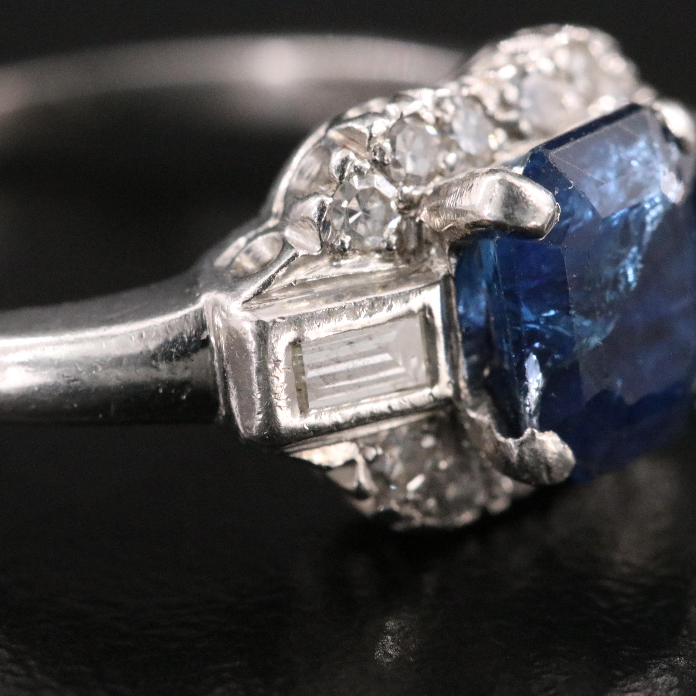 Vintage Platinum Sapphire and Diamond Ring