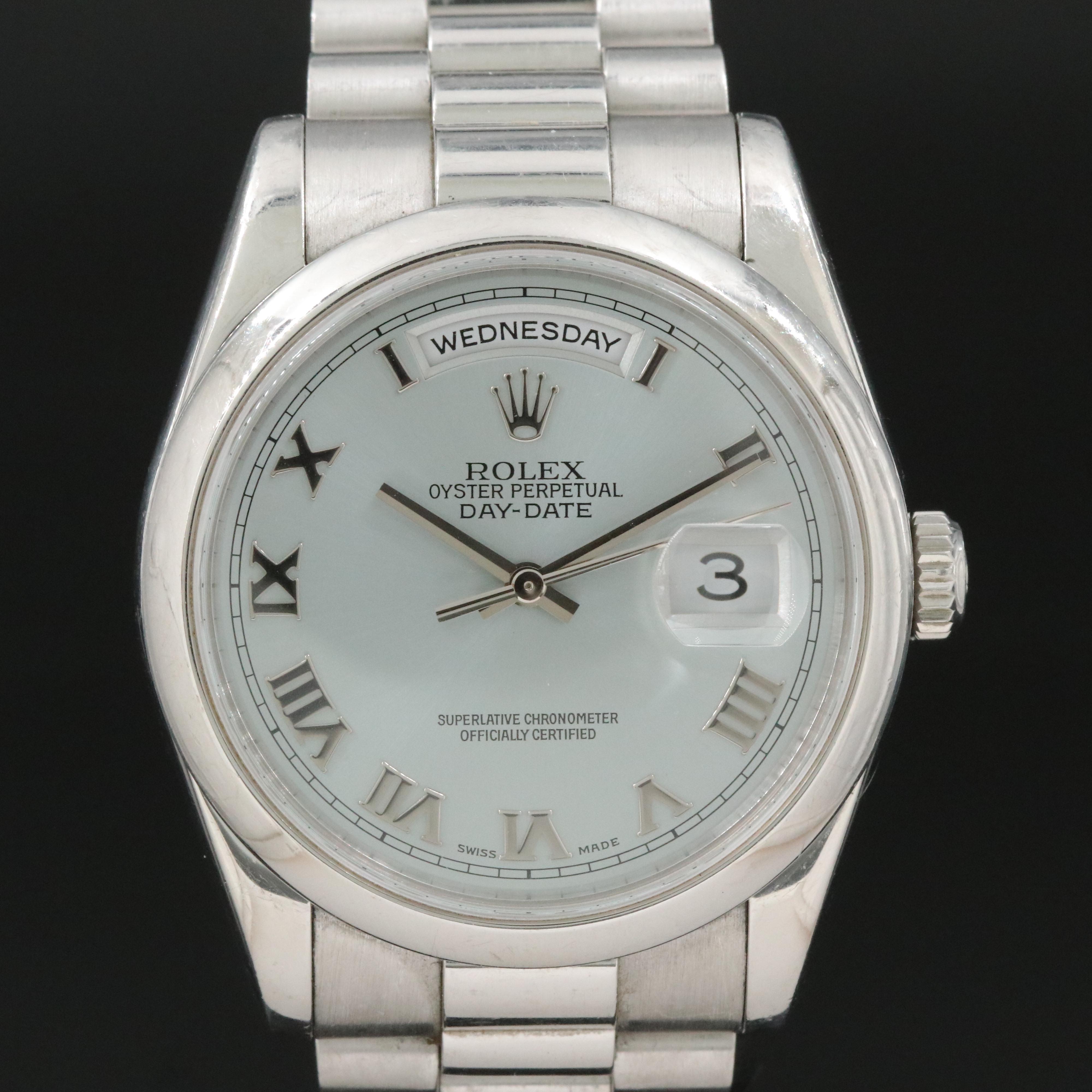 Rolex Day-Date 118206 Ice Blue 36mm Platinum Automatic Watch