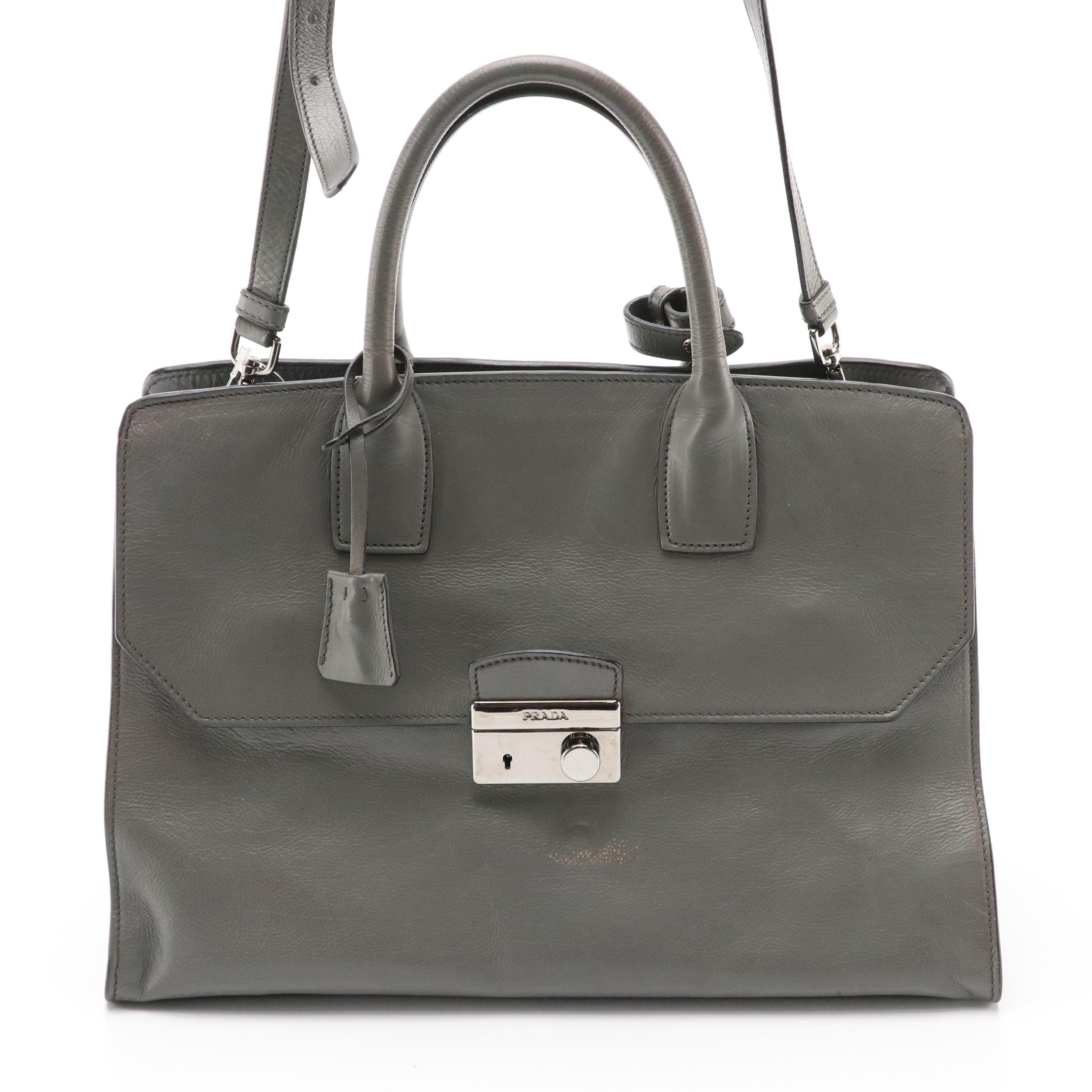 Prada Cool Grey Leather Two-Way Tote Bag