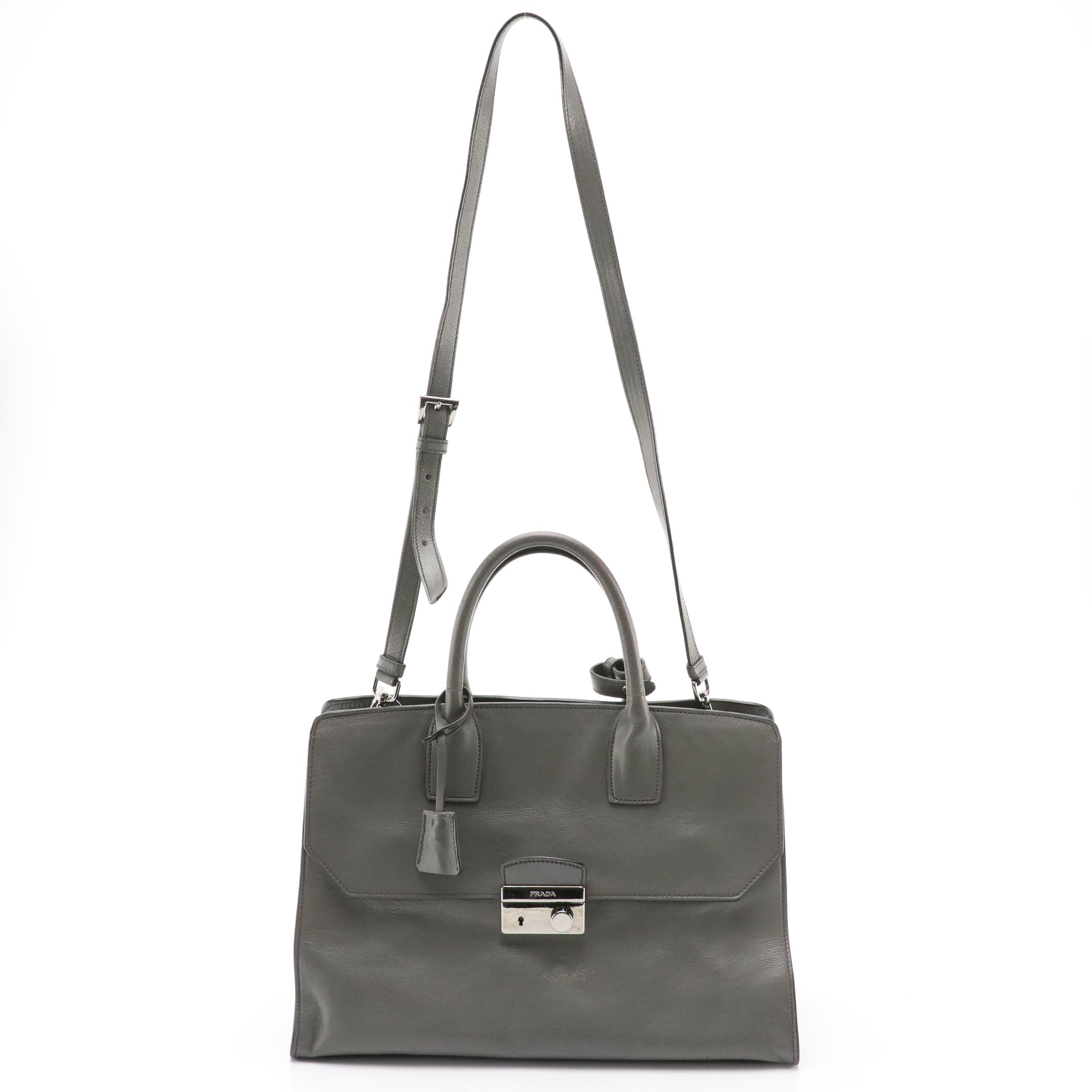 Prada Cool Grey Leather Two-Way Tote Bag