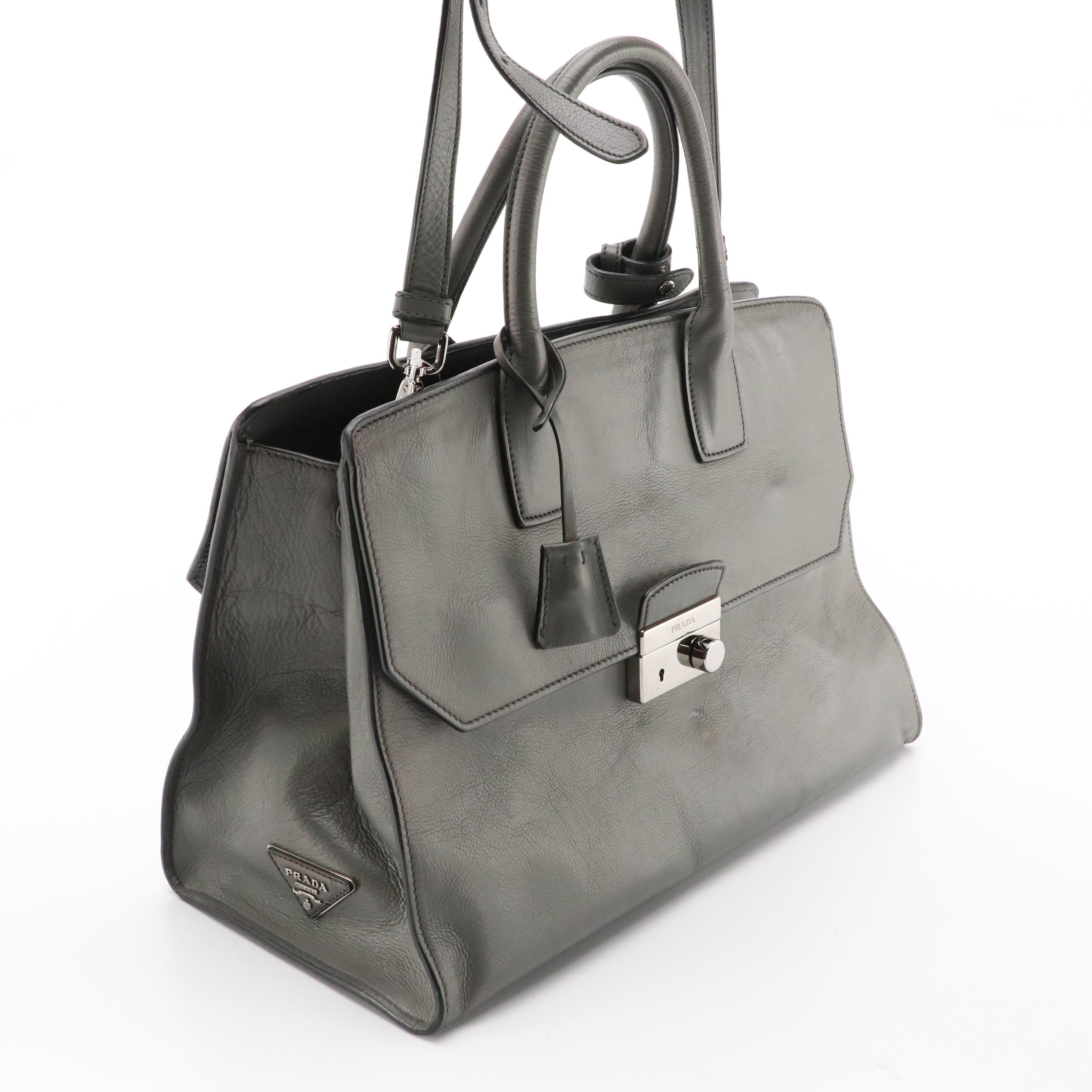 Prada Cool Grey Leather Two-Way Tote Bag