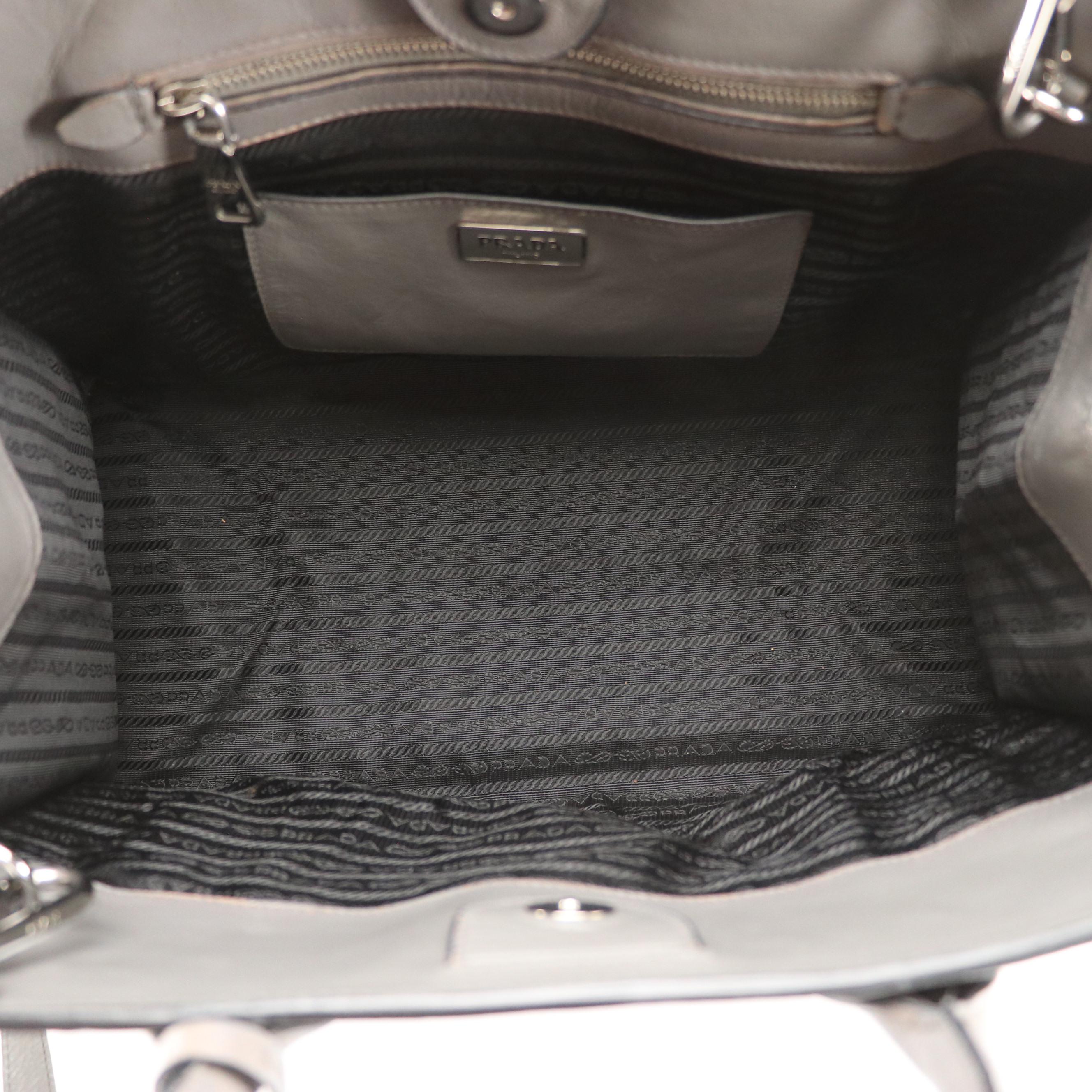 Prada Cool Grey Leather Two-Way Tote Bag