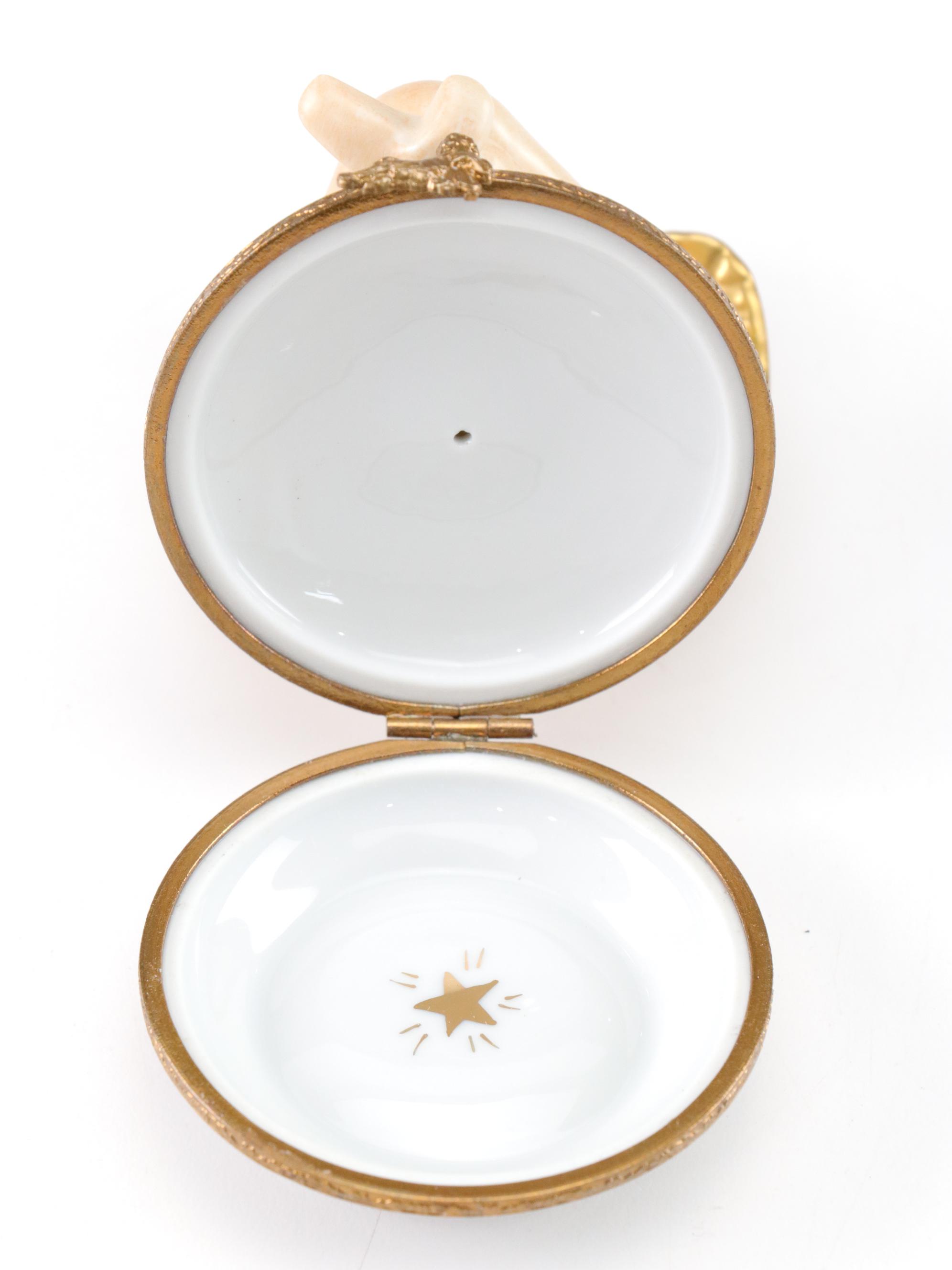 Limoges Hand-Painted Shooting Star Angel Porcelain Compact Trinket Box