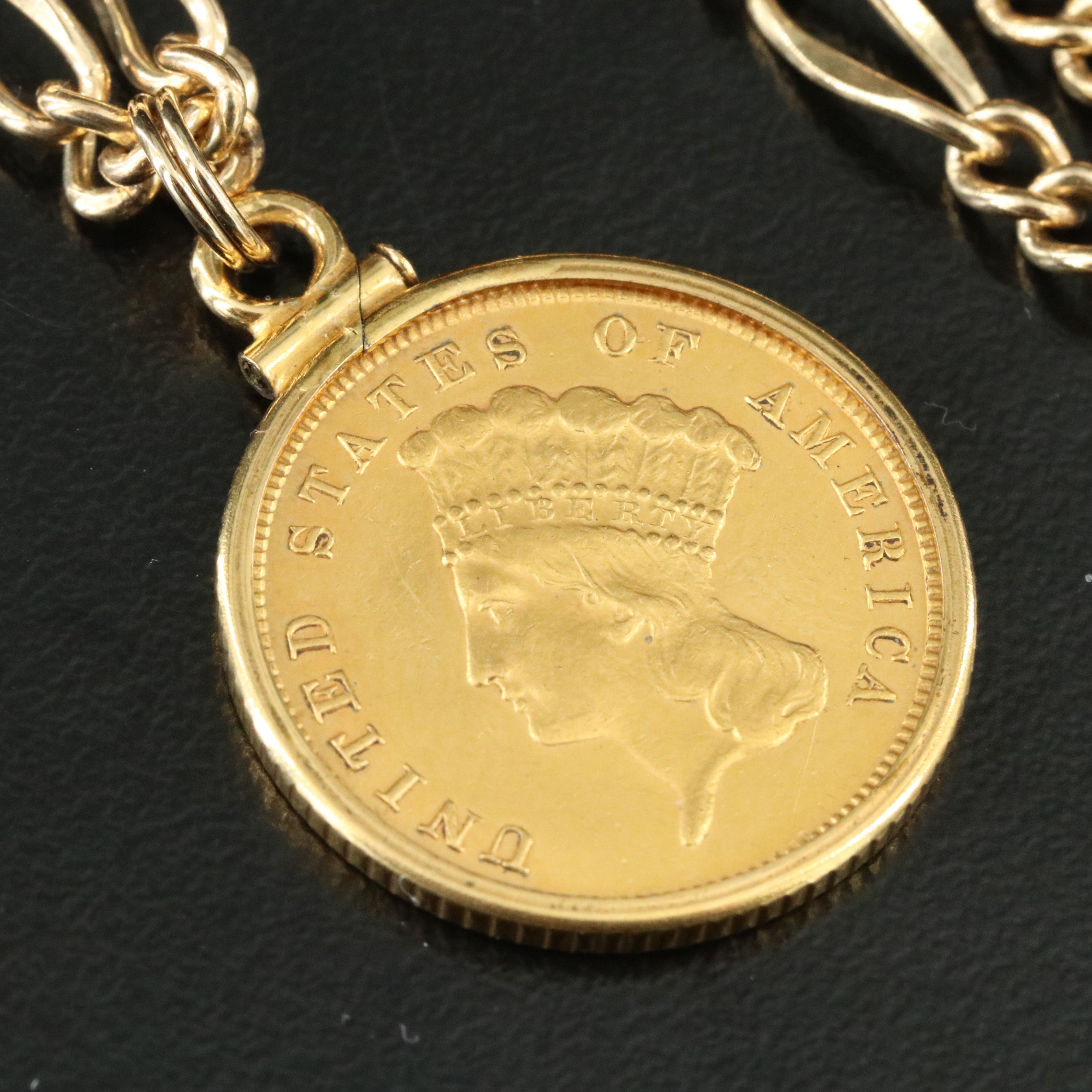 Gold-Filled Necklace with 1882 Indian Princess Head $3 Gold Coin