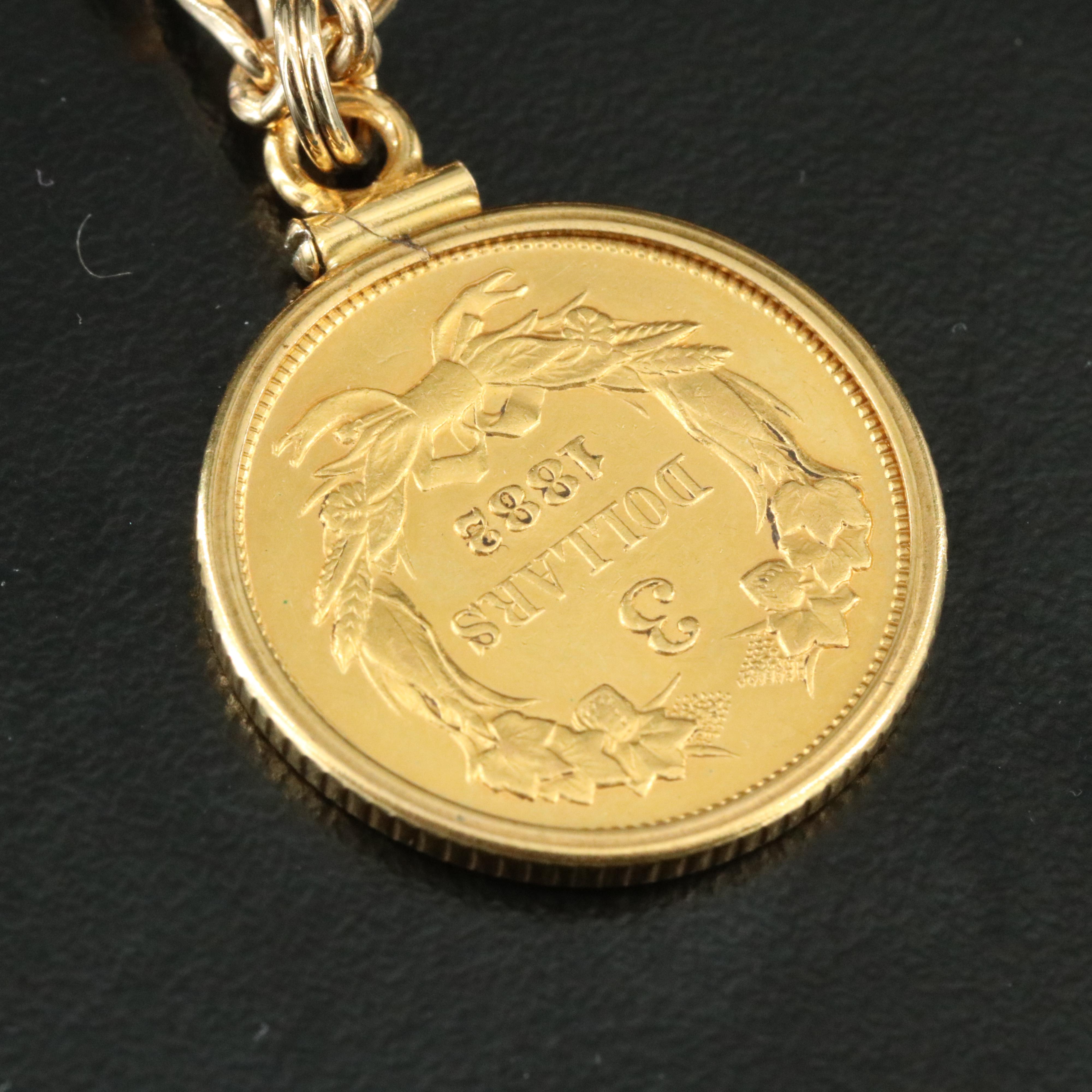Gold-Filled Necklace with 1882 Indian Princess Head $3 Gold Coin