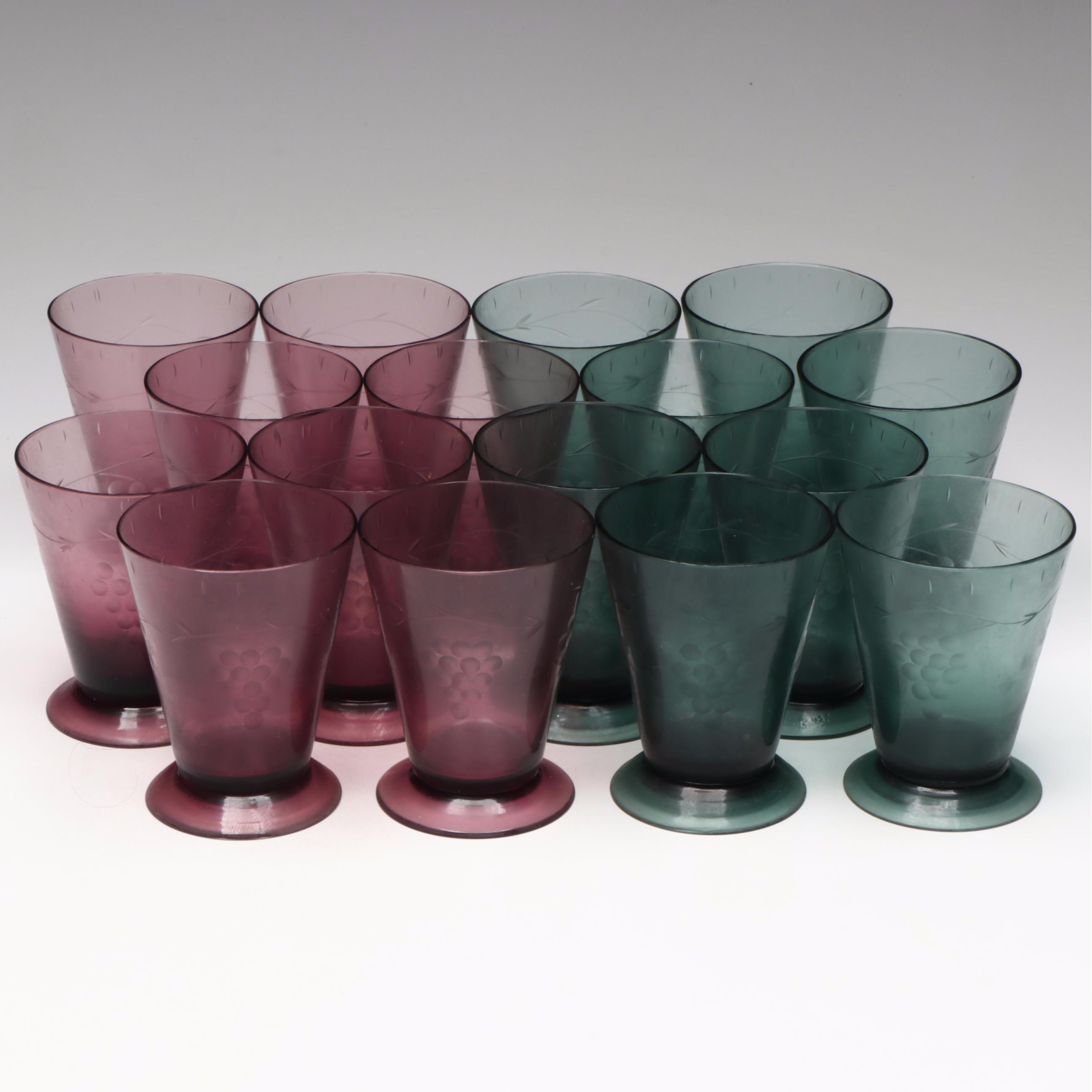 Amethyst and Smoke Glass Julep Cups with Grape Motif