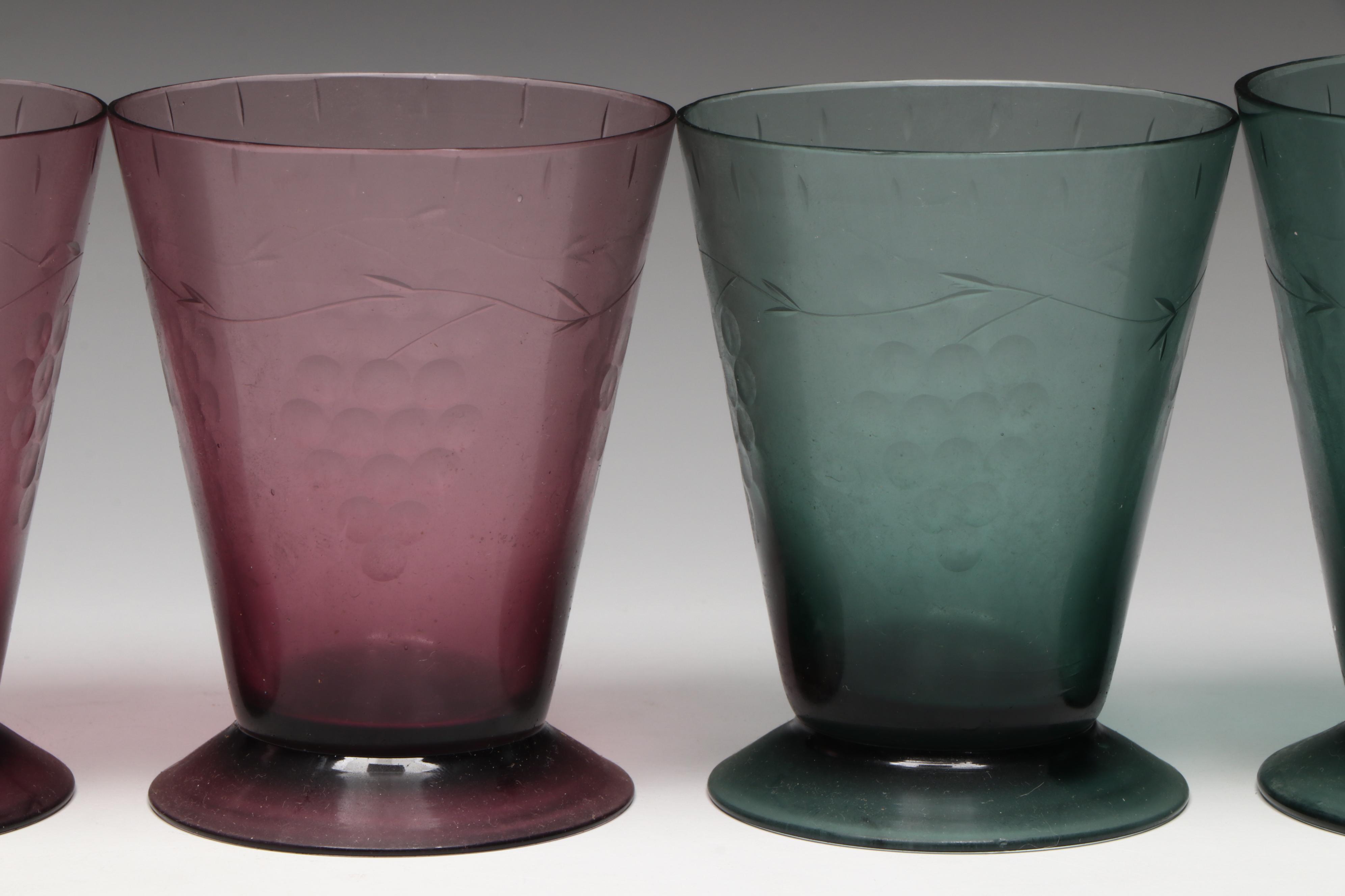 Amethyst and Smoke Glass Julep Cups with Grape Motif
