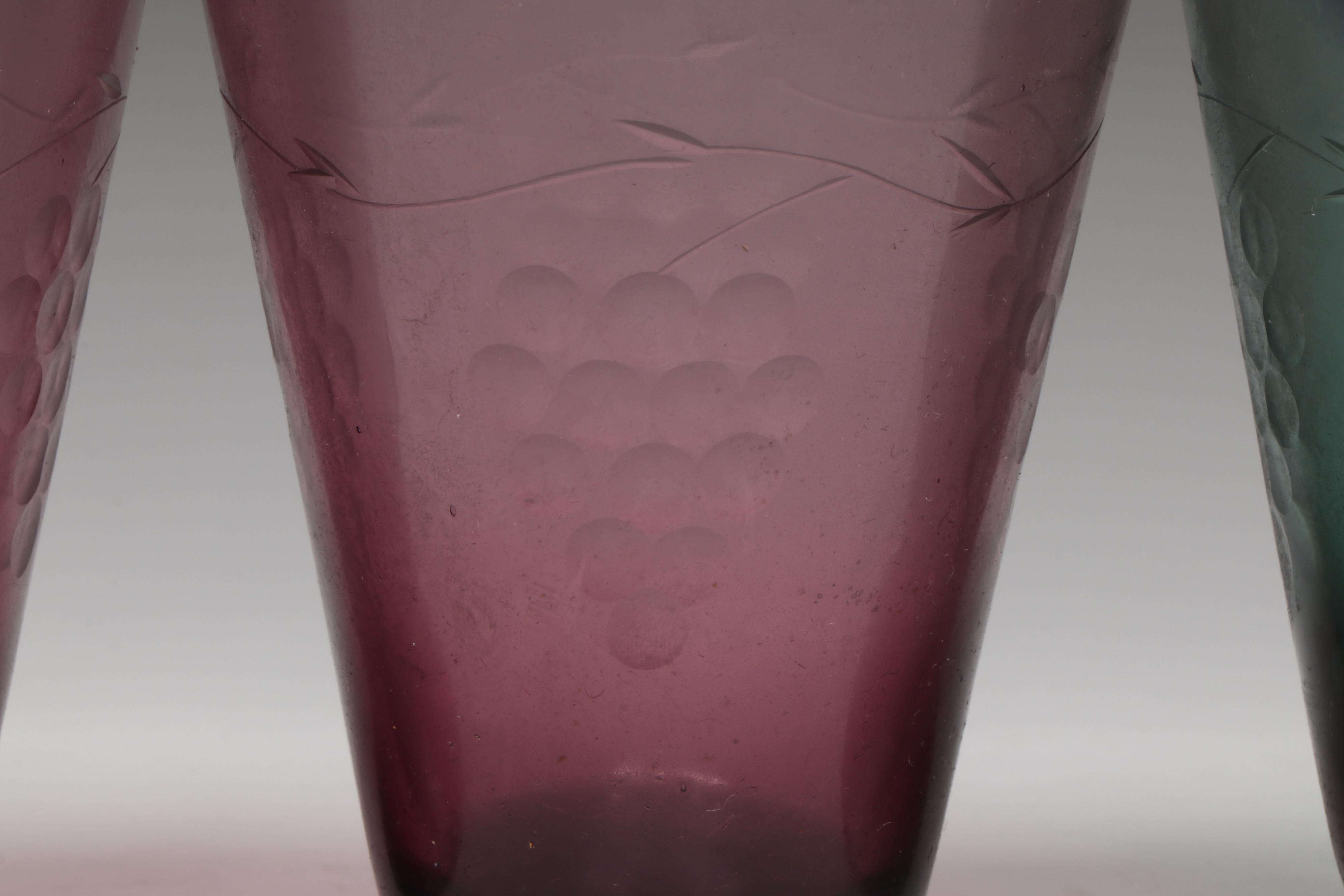 Amethyst and Smoke Glass Julep Cups with Grape Motif