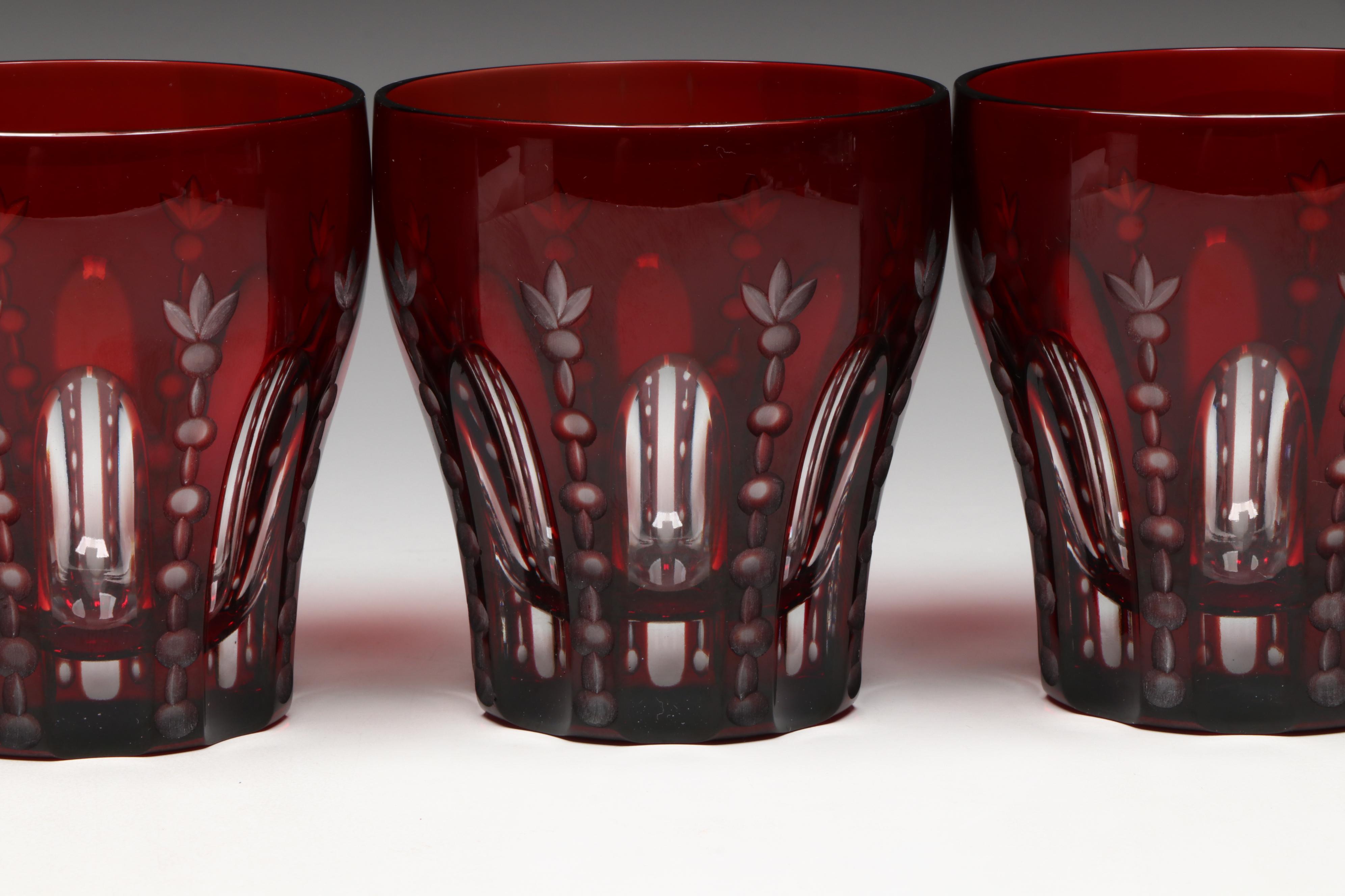 Ajka Crystal Ruby Cut to Clear Tumblers