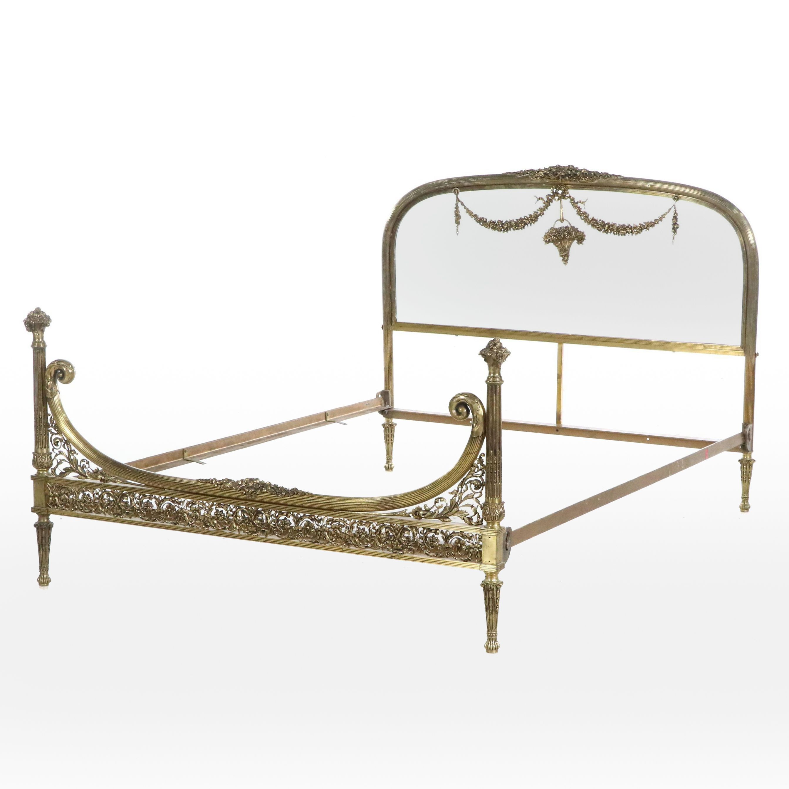 French Belle Époque Gilt Metal Full Size Bed with Glass Headboard