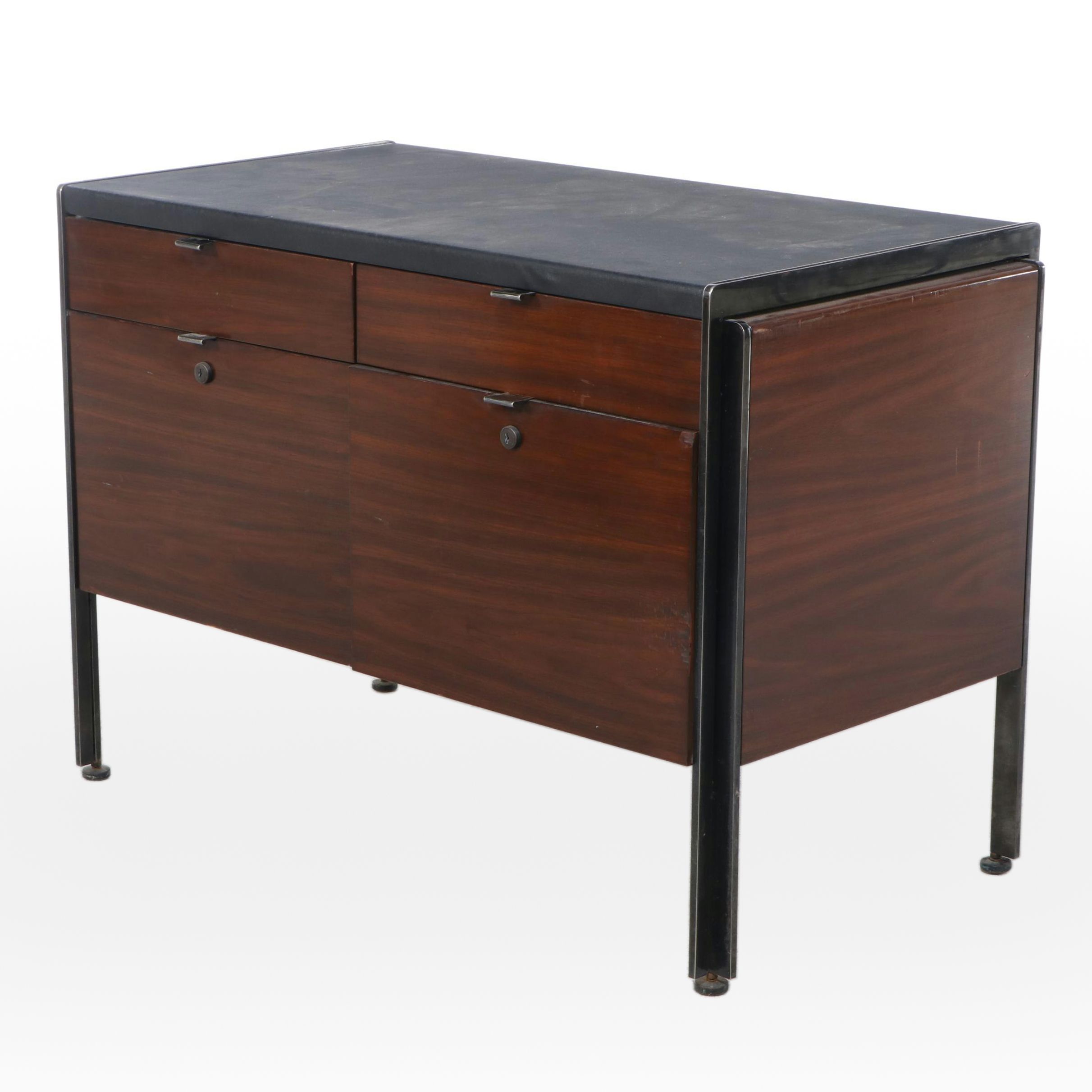 Mid Century Modern Walnut and Metal Office Cabinet, Mid-20th Century