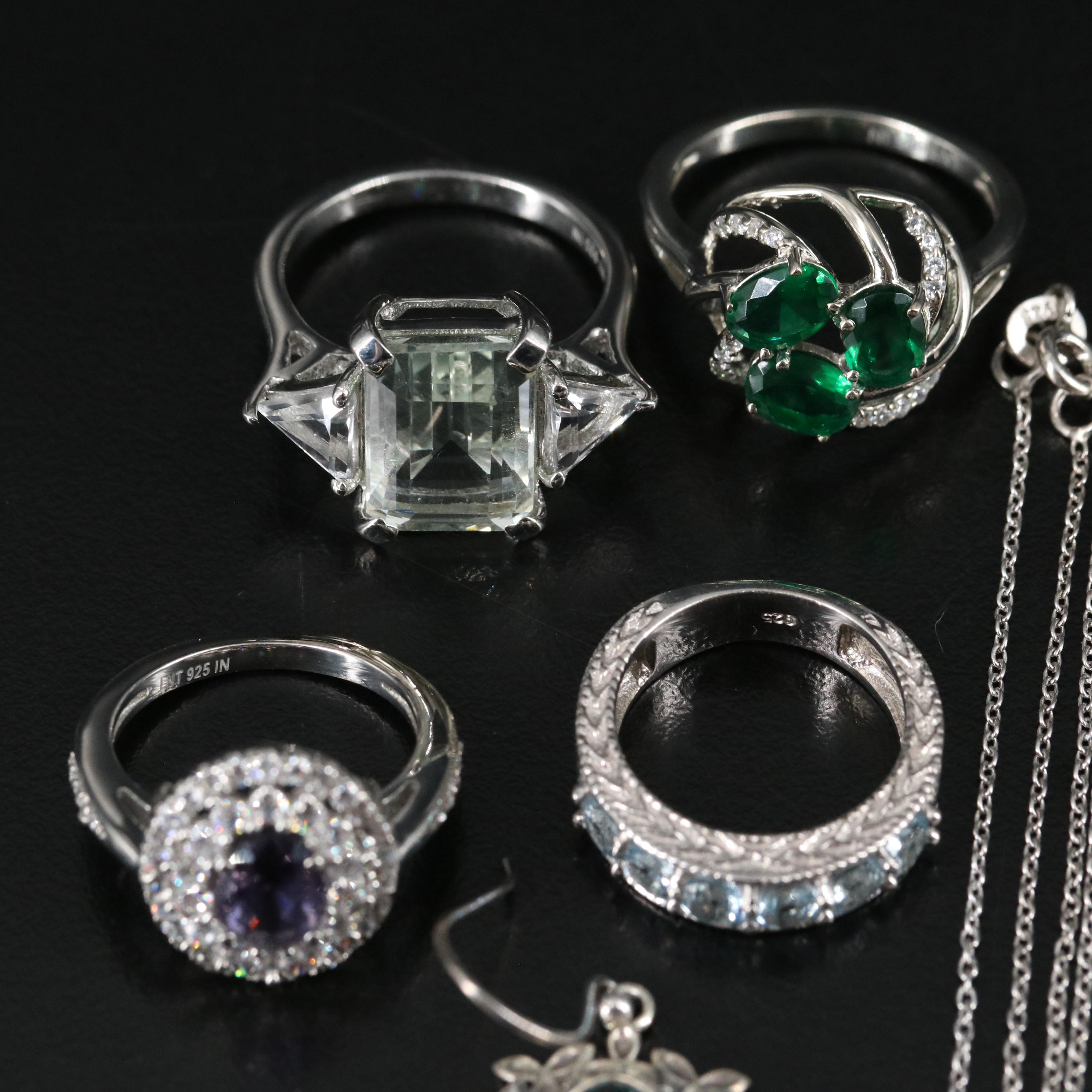 14 Assorted Sterling Silver Rings, Necklaces, Earrings, and Pendants