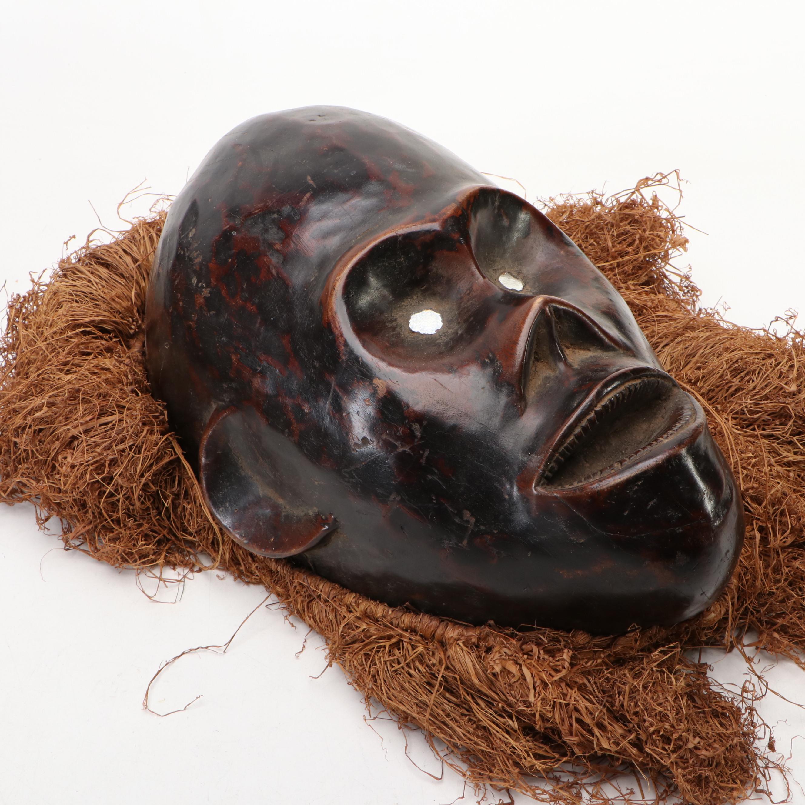 Dan Gle Monkey Mask & Yoruba Geleda Crown Mask with Raffia Trim, Nigerian Igbo