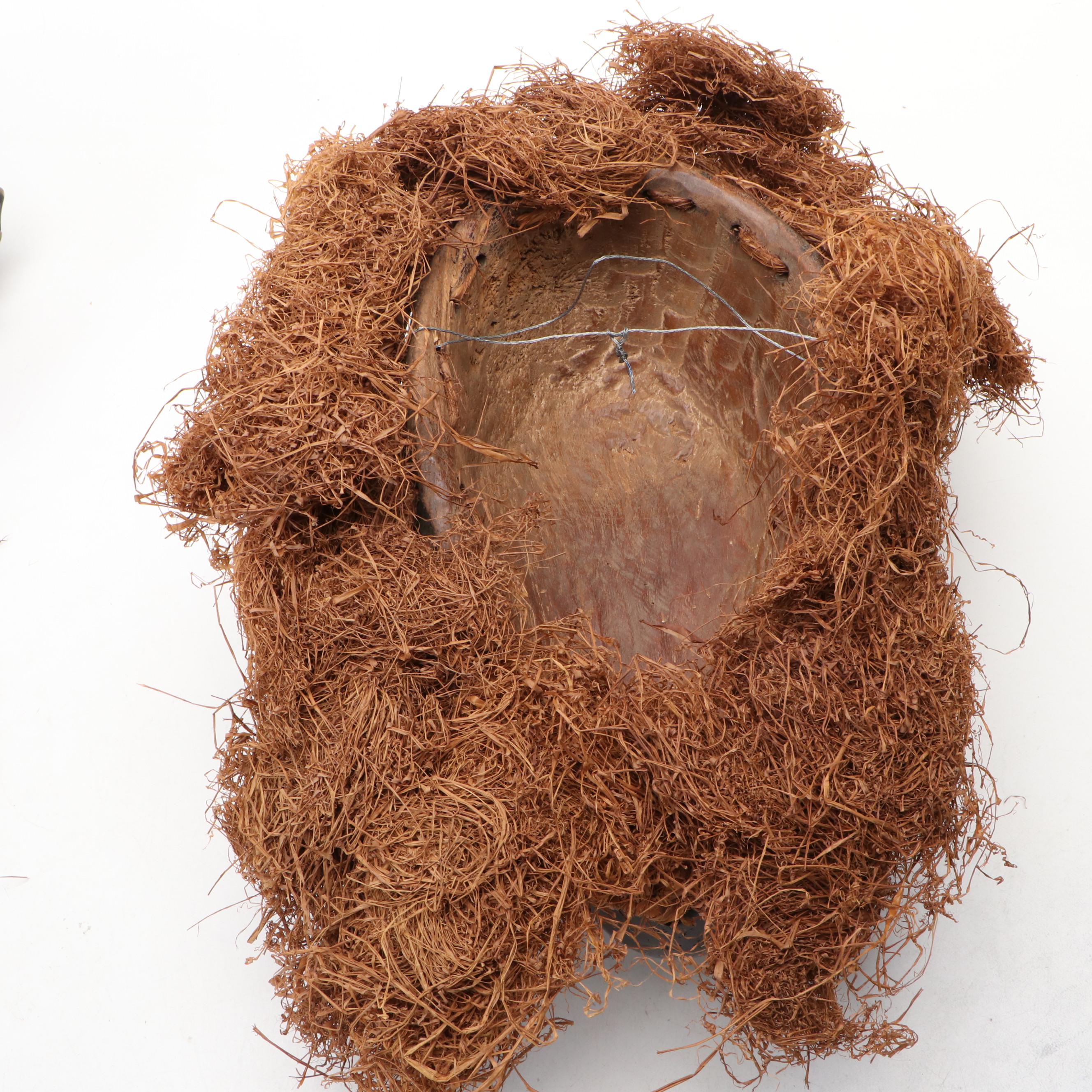 Dan Gle Monkey Mask & Yoruba Geleda Crown Mask with Raffia Trim, Nigerian Igbo