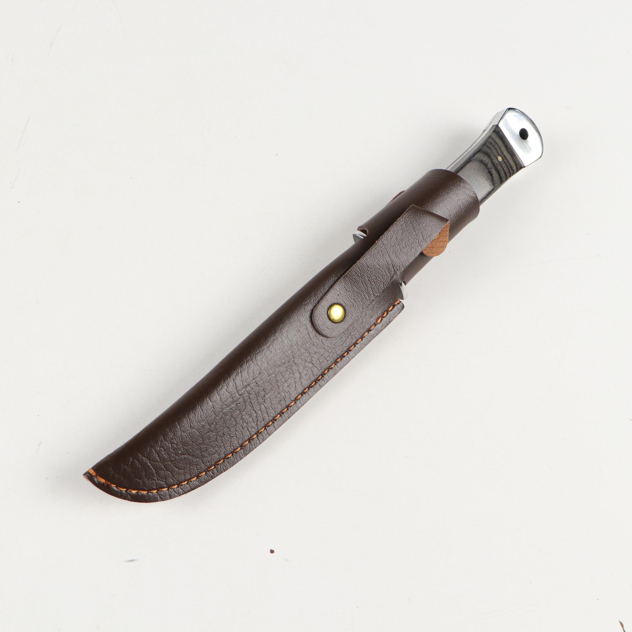 Arizona Custom Knives Double Edged Fixed Blade Knife with Tooled Leather Sheath