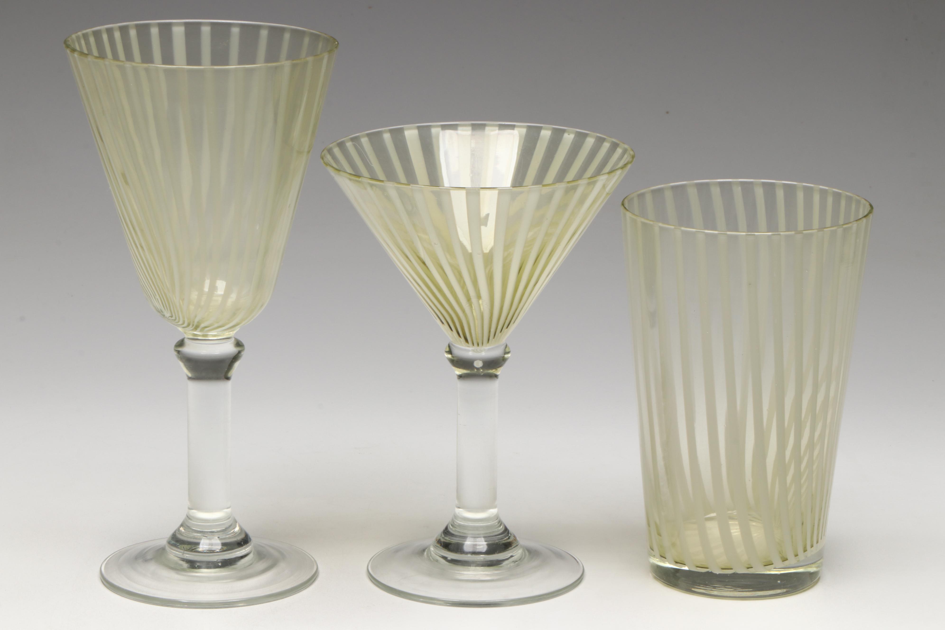 Venetian Style Striped Glass Stemware and Tumblers