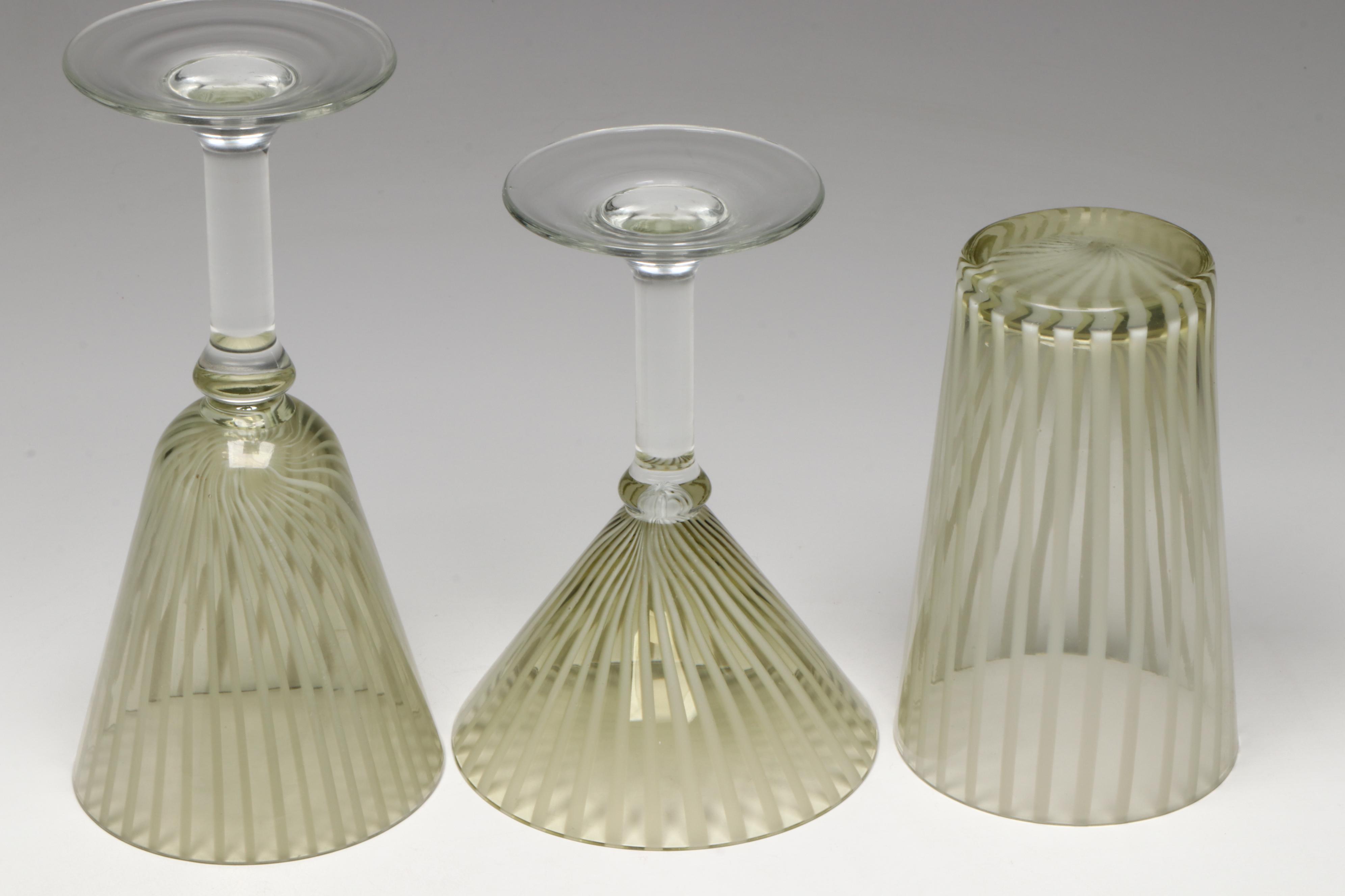 Venetian Style Striped Glass Stemware and Tumblers