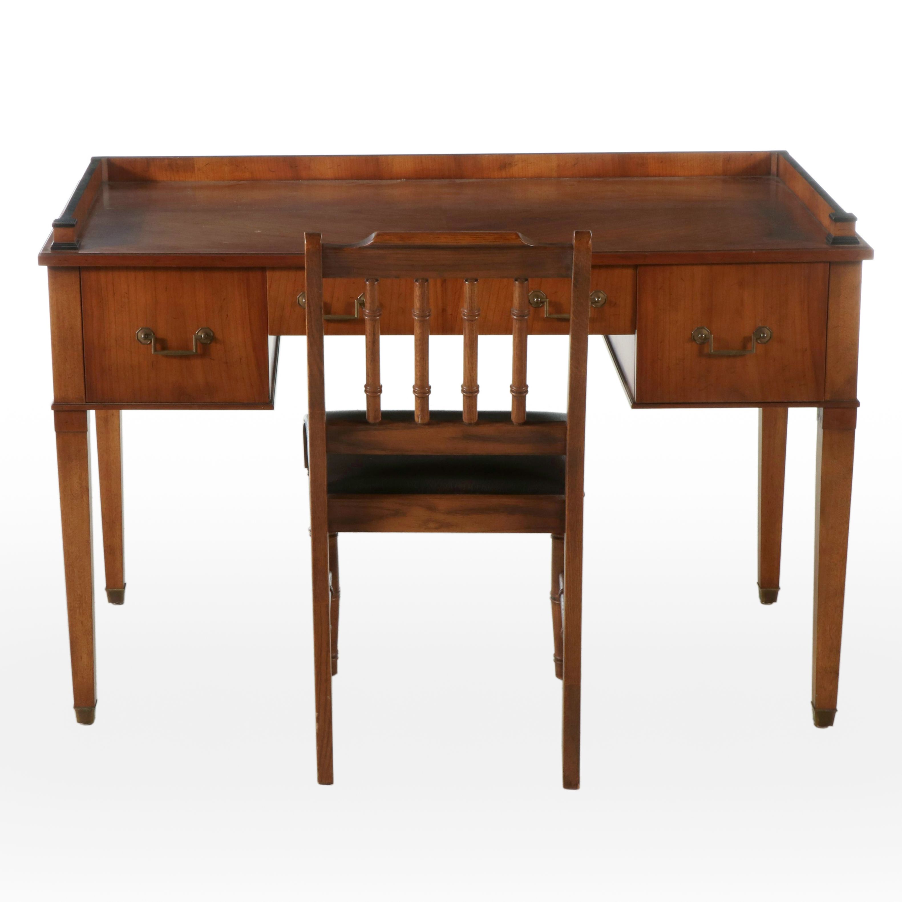 Hollywood Regency Style Wooden Desk and Chair, Mid-20th Century