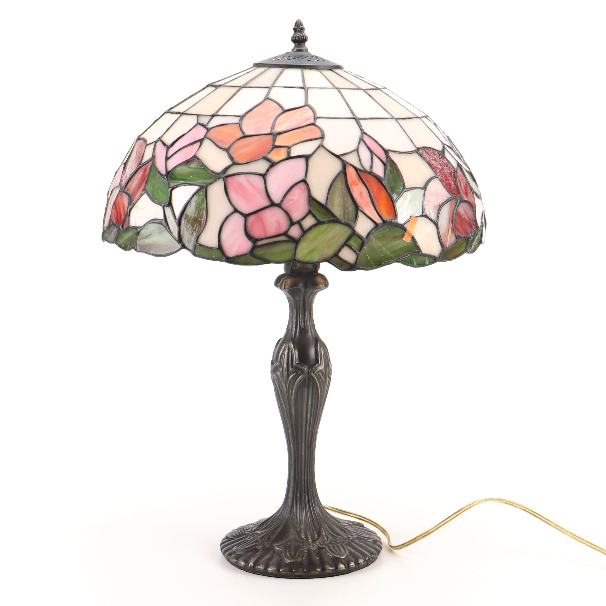 Cast Metal Table Lamp with Dale Tiffany Floral Slag Glass Shade