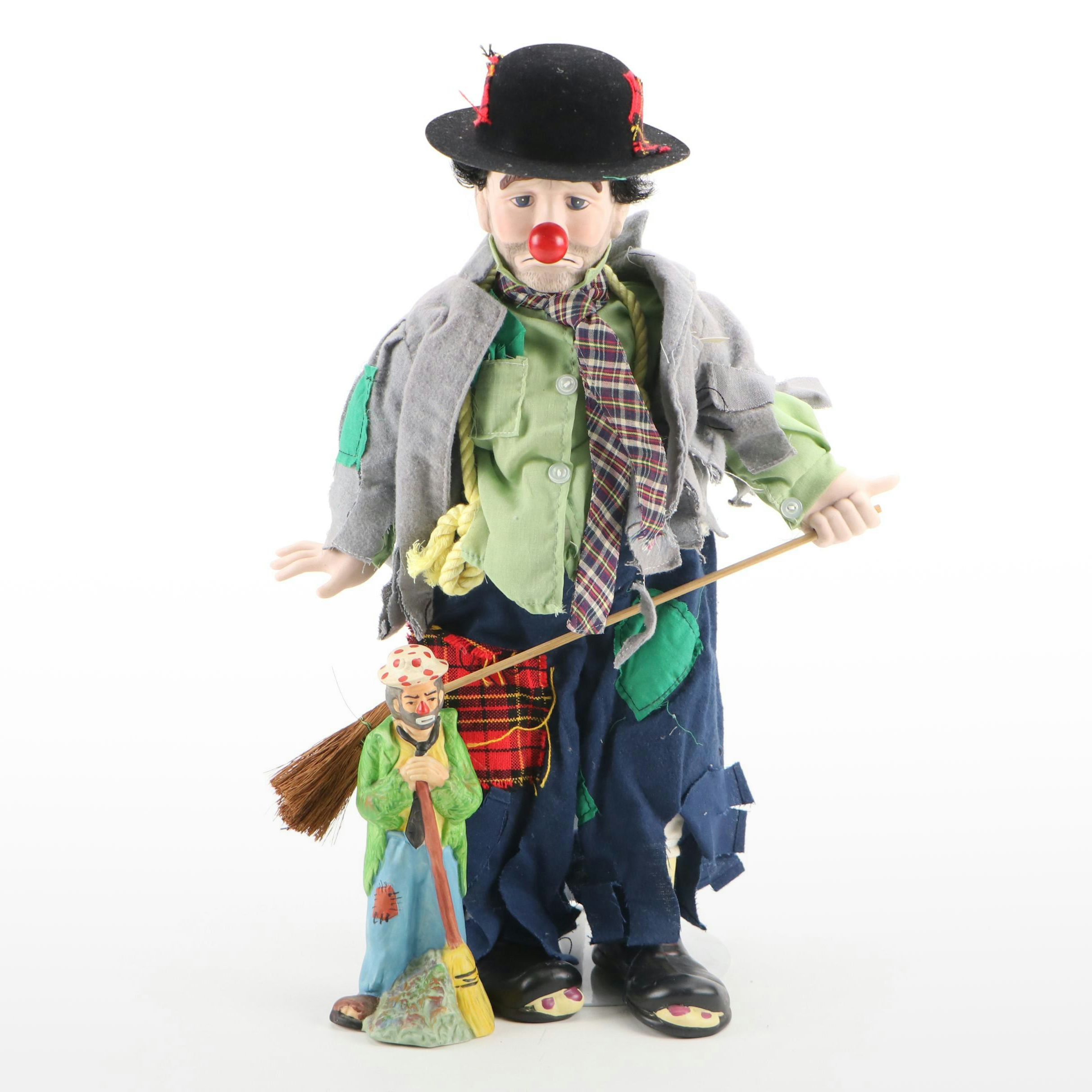 Flambro Emmett Kelly Jr. Clown Figurine and Dynasty Doll Collection Doll
