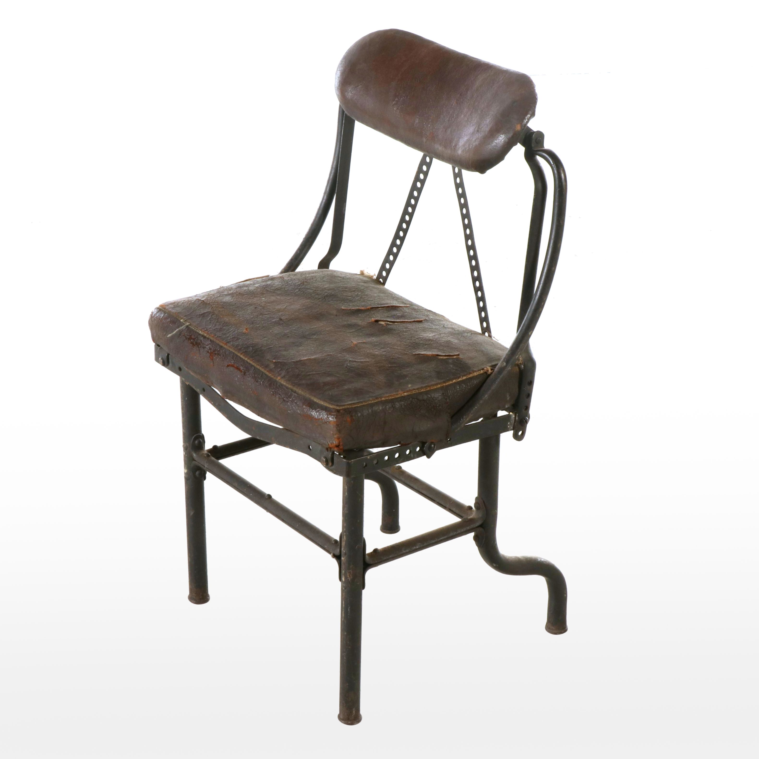 Industrial Style Metal and Leather Chair, 20th Century